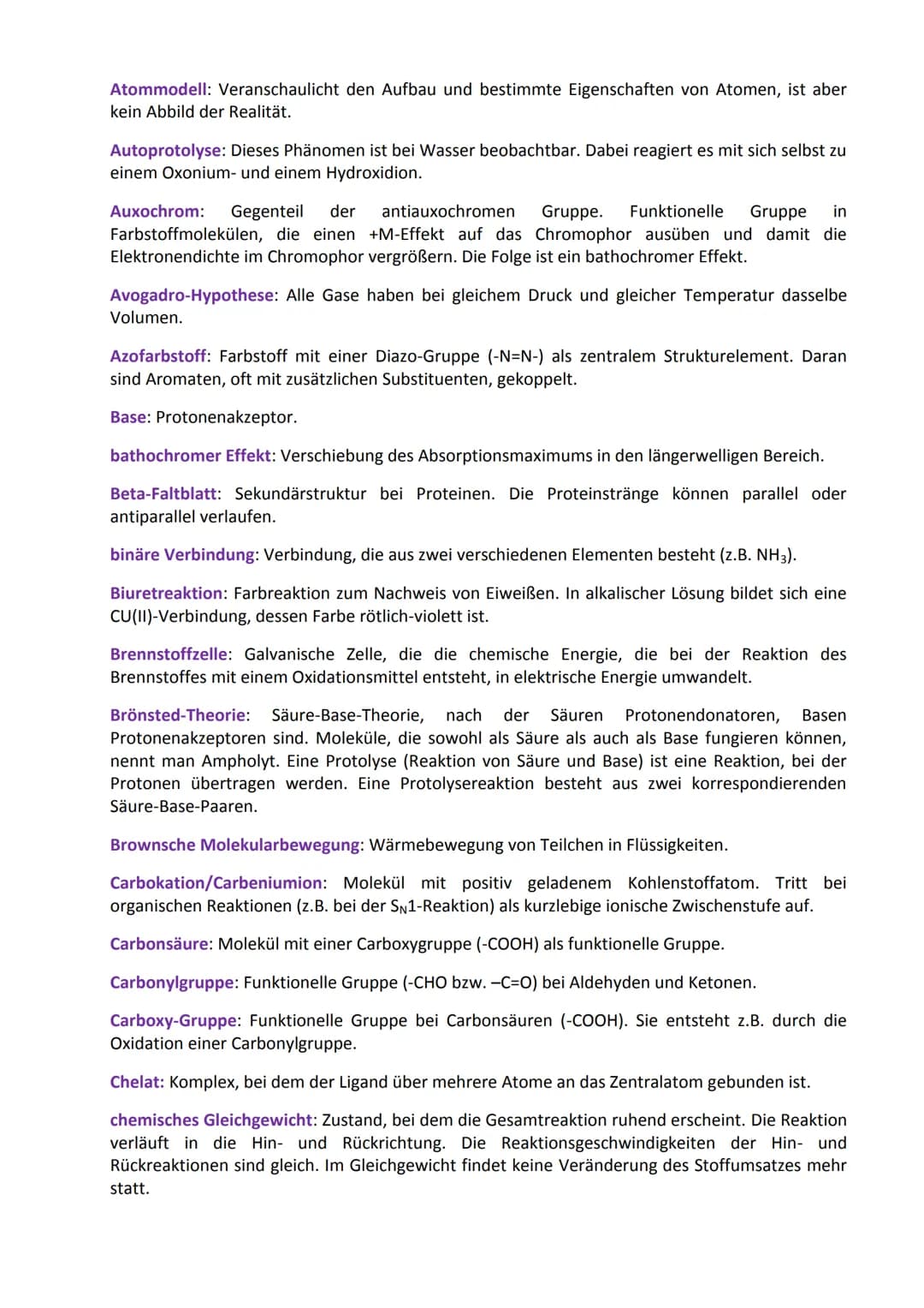 # Glossar: Fachbegriffe aus der Chemie

Das Glossar enthält (so gut wie) alle Fachbegriffe, die man vom Anfangsunterricht der Chemie bis
zum