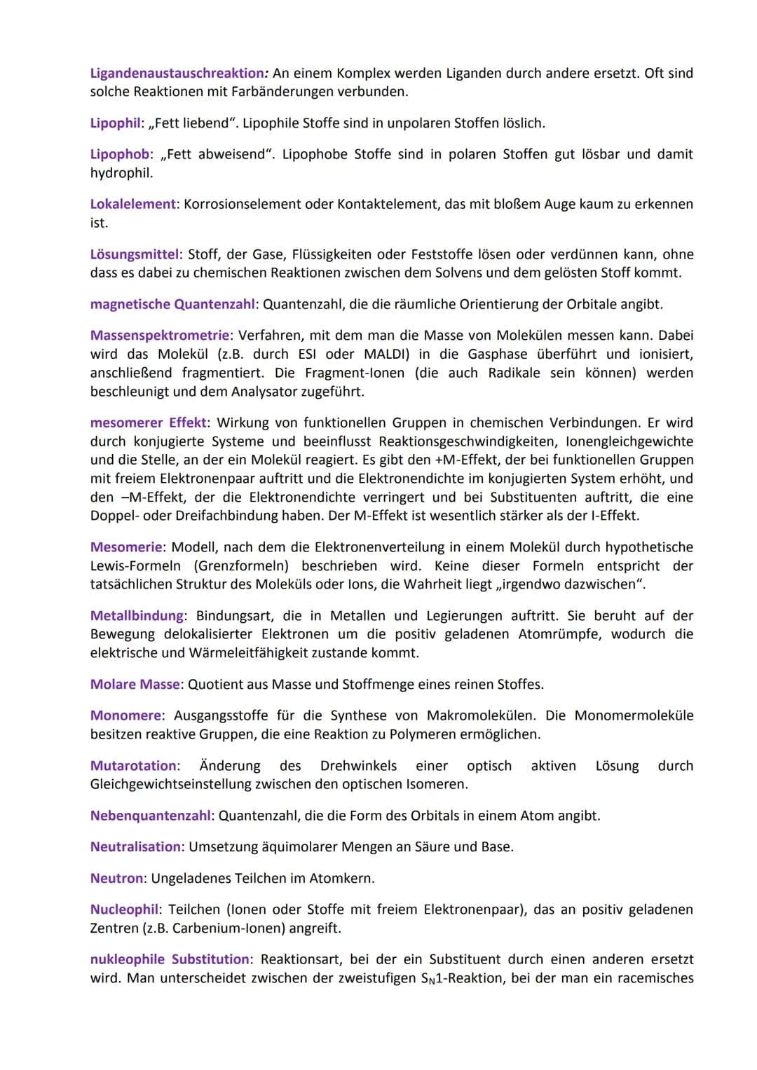 # Glossar: Fachbegriffe aus der Chemie

Das Glossar enthält (so gut wie) alle Fachbegriffe, die man vom Anfangsunterricht der Chemie bis
zum