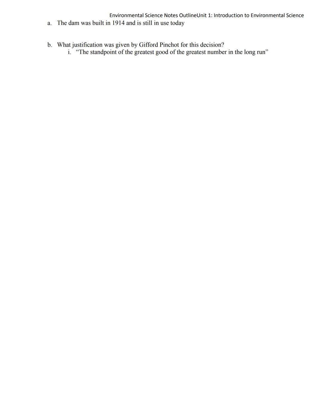 Environmental Science Notes OutlineUnit 1: Introduction to Environmental Science

Introduction to Environmental Science

1. What is environm