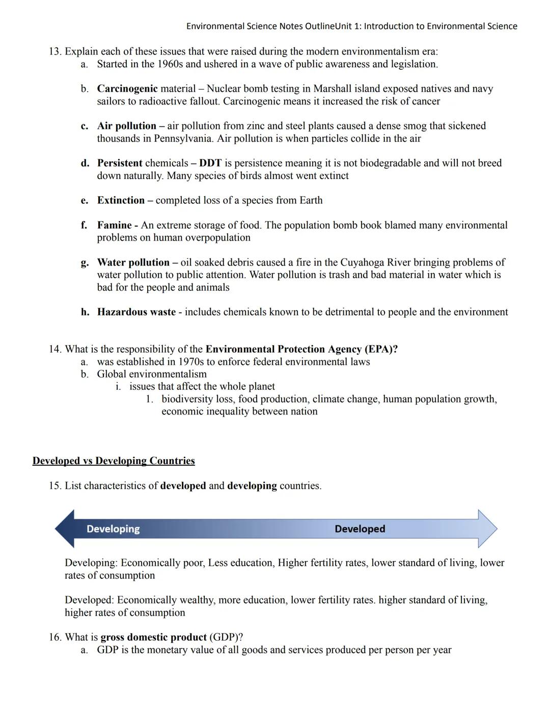 Environmental Science Notes OutlineUnit 1: Introduction to Environmental Science

Introduction to Environmental Science

1. What is environm