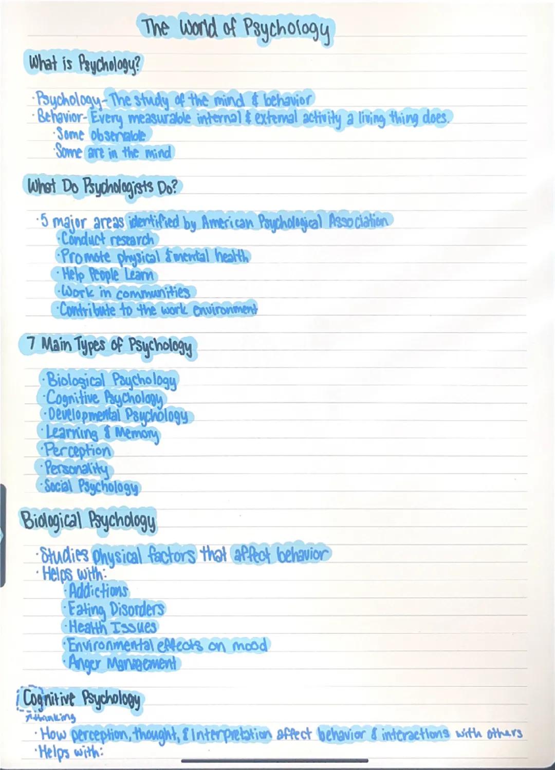 The world of Psychology

What is Psychology?

Psychology-The study of the mind & behavior
Behavior-Every measurable internal & external acti