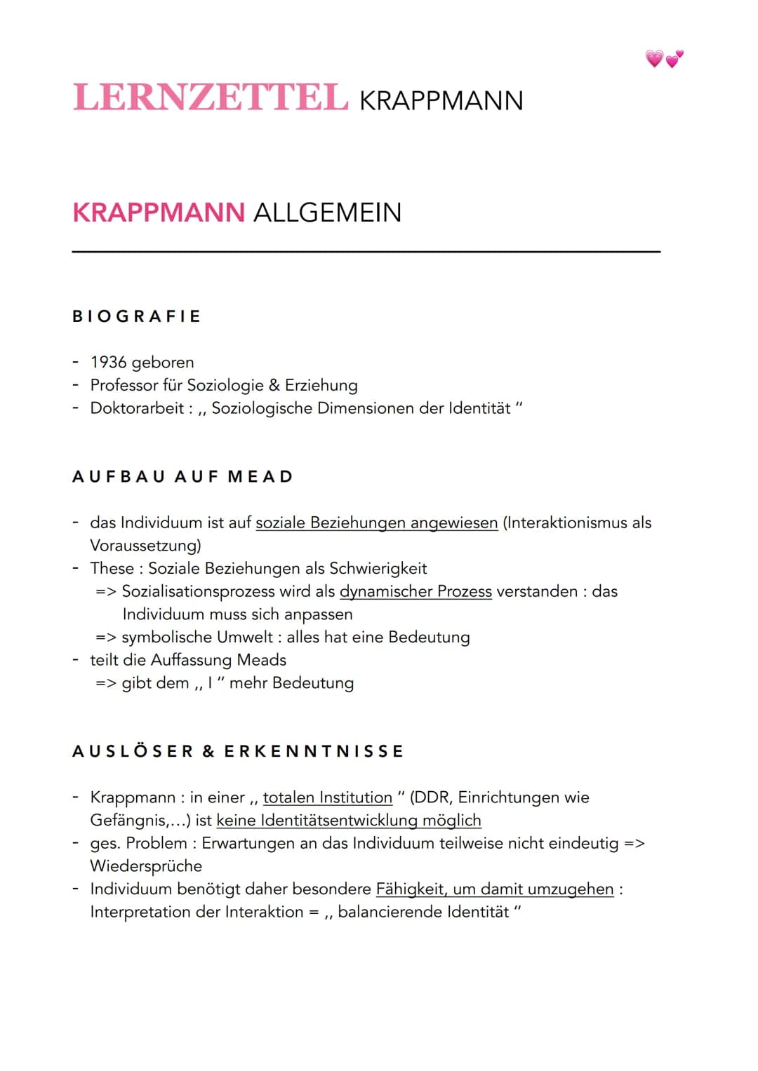 # LERNZETTEL KRAPΡΜΑΝΝ

KRAPPMANN ALLGEMEIN

BIOGRAFIE

- 1936 geboren
- Professor für Soziologie & Erziehung
- Doktorarbeit:,, Soziologisch