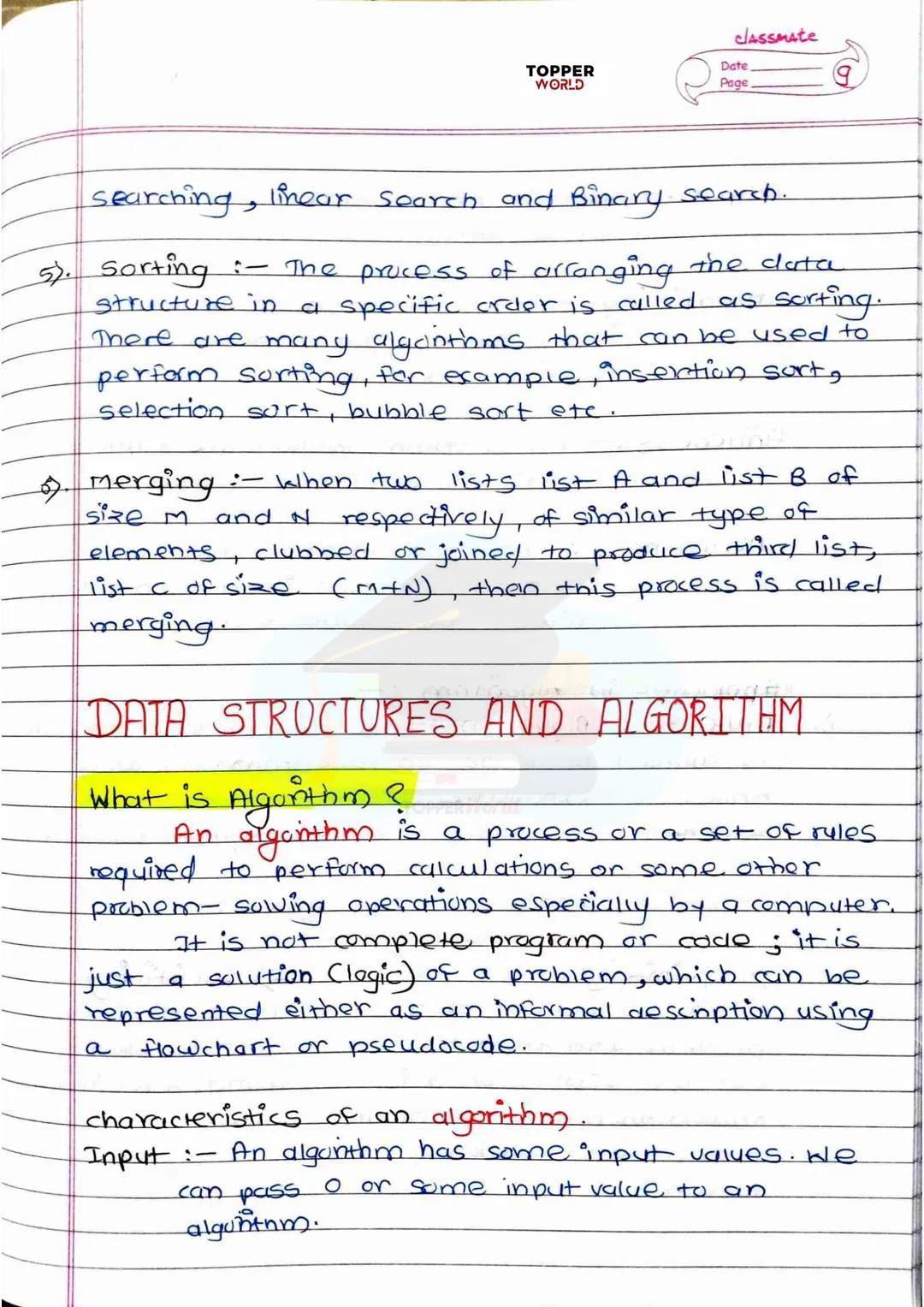 # TOPPER
WORLD

# DSA

# HANDWRITTEN

# NOTES

Prepared By: TOPPERWORLD
LEARN & GROW classmate
TOPPER
WORLD
Date
Page

# INDEX

| Sr.No. | T
