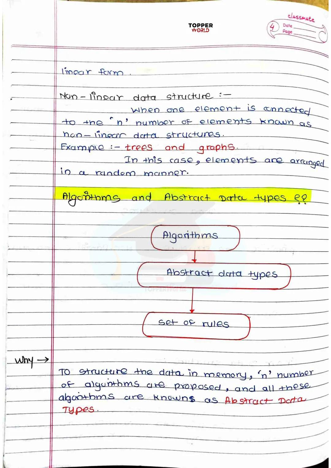 # TOPPER
WORLD

# DSA

# HANDWRITTEN

# NOTES

Prepared By: TOPPERWORLD
LEARN & GROW classmate
TOPPER
WORLD
Date
Page

# INDEX

| Sr.No. | T