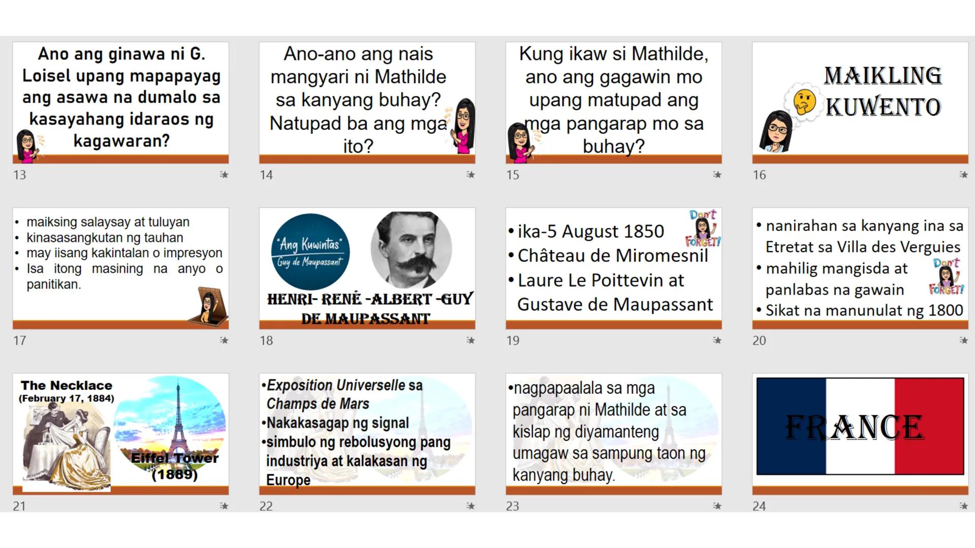 1

R
magandang
:) araw
2

H-
I-
Y-
A-
S-
*
ARALIN 3
A. PANITIKAN:
Ang Kuwintas
Maikling kuwento
(FRANCE ni Guy de
Maupassant)
3
4
"Ang Kuwin