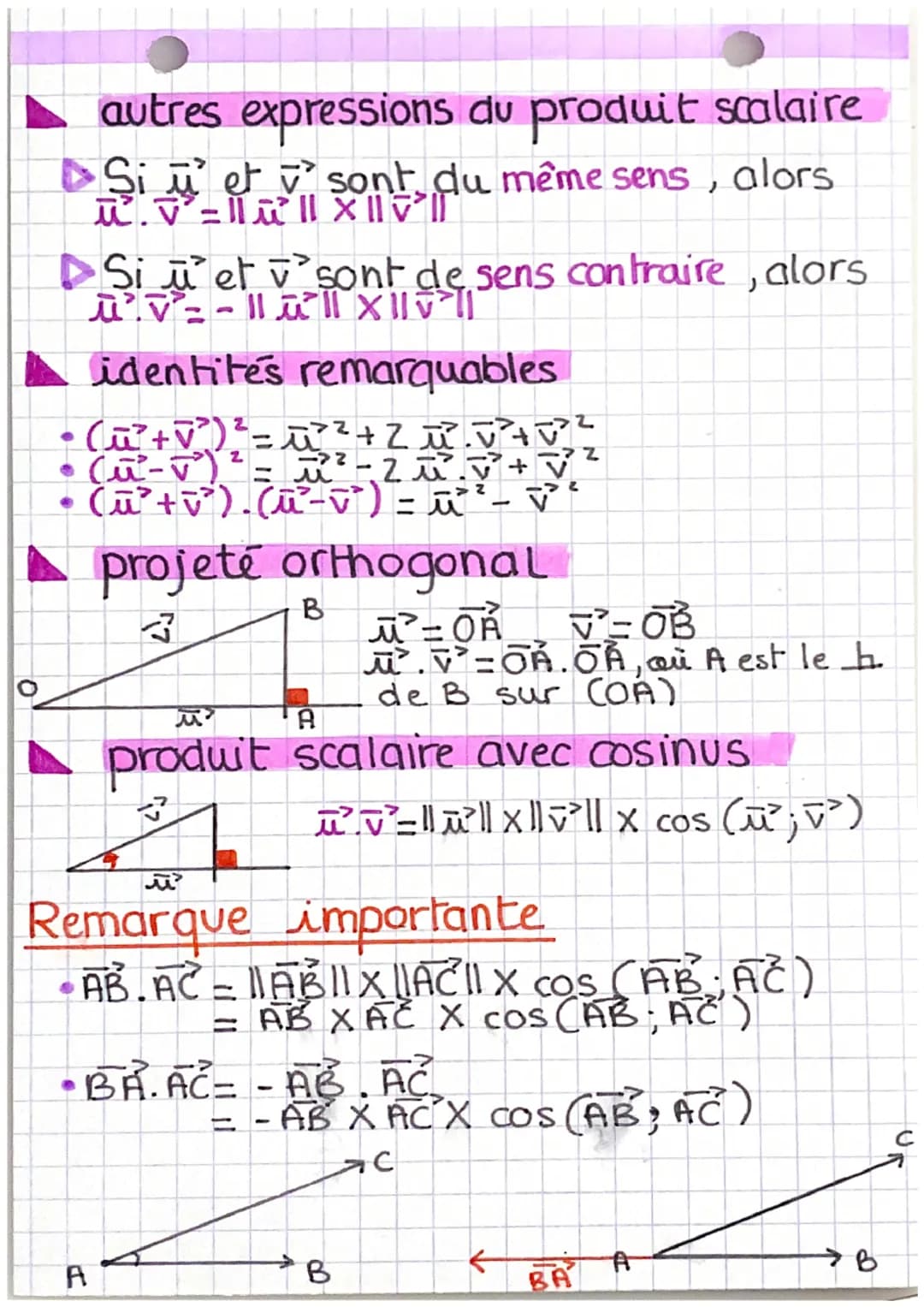 # Mathématiques

# Produit Scalaire

norme vectorielle (= longueur)

○) $||\vec{u}|| = \sqrt{x^2 + y^2}$

•) Si A ($x_A$; $y_A$) etB($x_B$;$