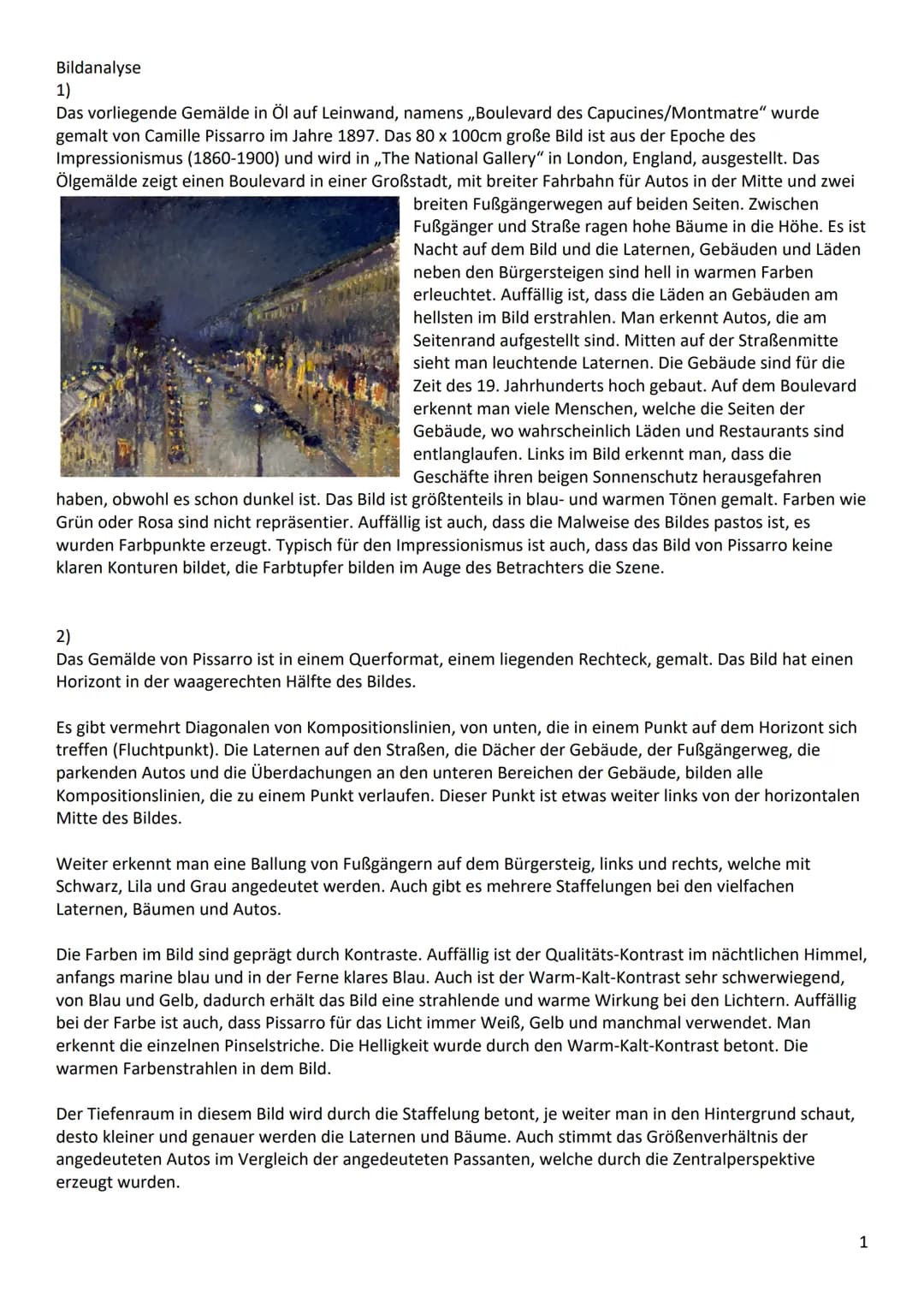 Bildanalyse

1)
Das vorliegende Gemälde in Öl auf Leinwand, namens,,Boulevard des Capucines/Montmatre" wurde
gemalt von Camille Pissarro im 