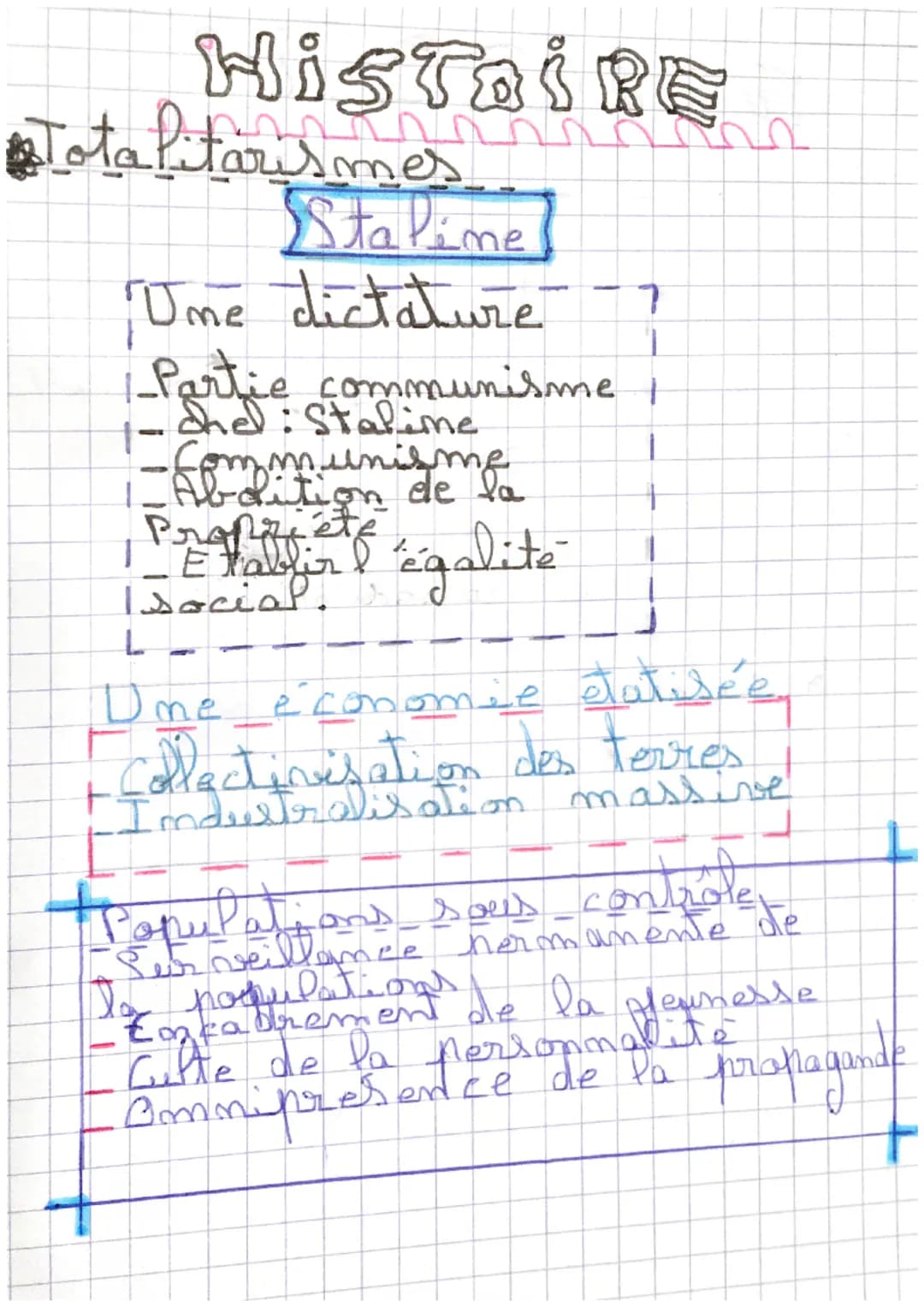 # HISTOIRE
Totalitarismes

Stalime

Ume dictature?
-Partie communisme /
- Shel: Stalime
L
-Communisme
Abdition de la
Propriete
Pabfir l'égal