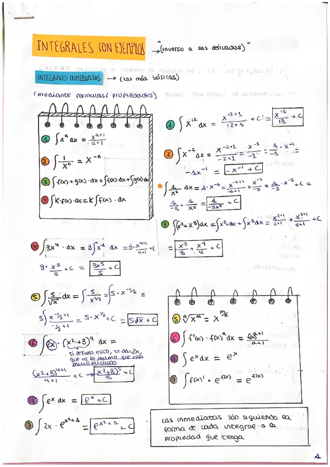 # INTEGRALES CON EJEMPLOS (inverso a eas derivadas)"

# INTEGRALES INMEDIATAS (Las más básicas)

)mediante cormulas/ propiedades) me سعدو

1