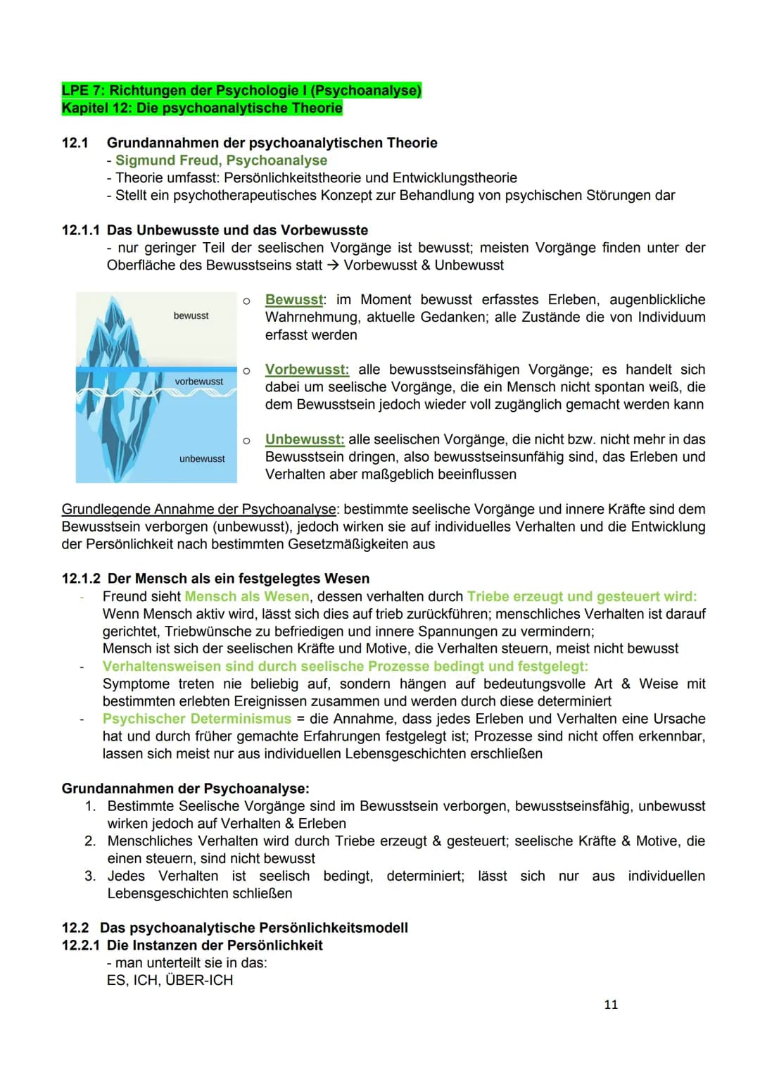 
<h2>12.1 Grundannahmen der psychoanalytischen Theorie</h2>
<p>Die Theorie von Sigmund Freud umfasst eine Persönlichkeitstheorie und Entwick