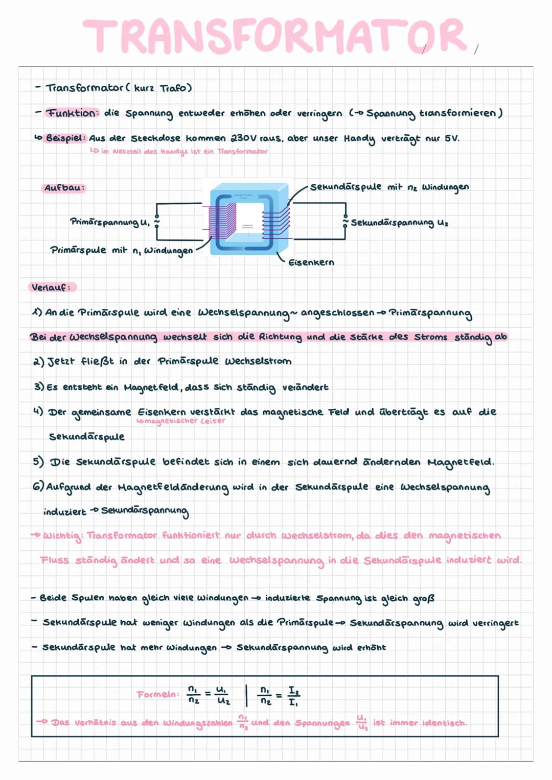 # TRANSFORMATOR,

- Transformator (kurz Trafo)

- Funktion: die Spannung entweder erhöhen oder verringern (- Spannung transformieren)

- Bei