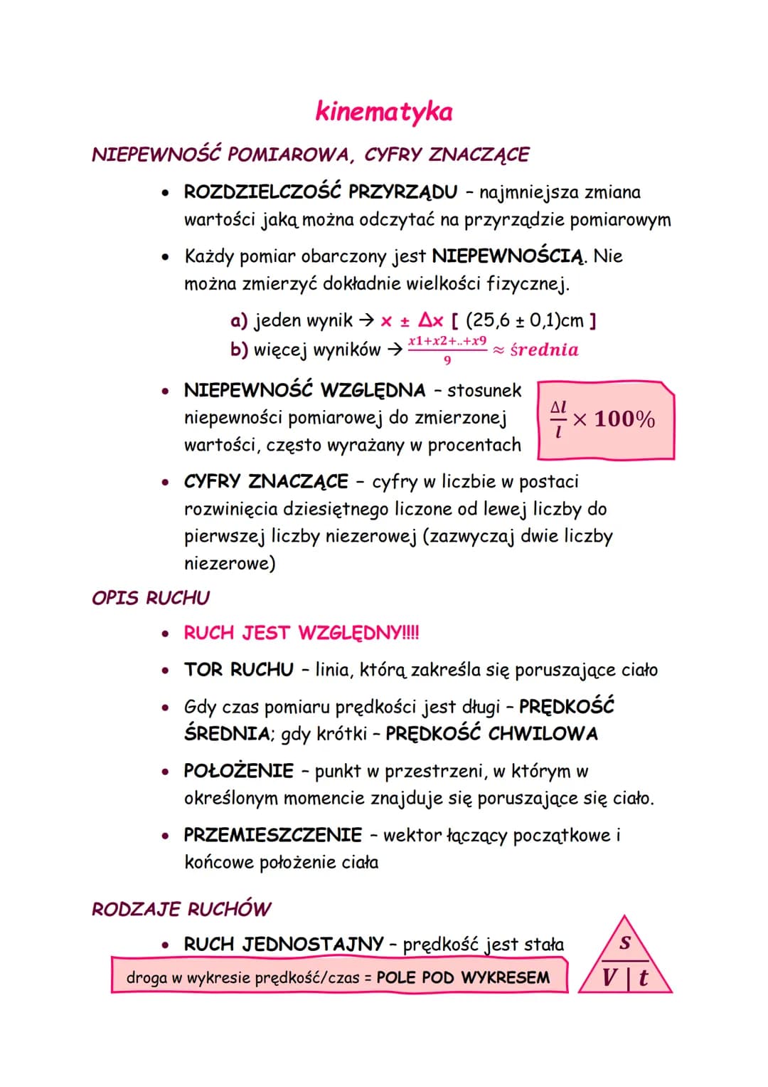# kinematyka

NIEPEWNOŚĆ POMIAROWA, CYFRY ZNACZĄCE

*   ROZDZIELCZOŚĆ PRZYRZĄDU - najmniejsza zmiana
wartości jaką można odczytać na przyrzą
