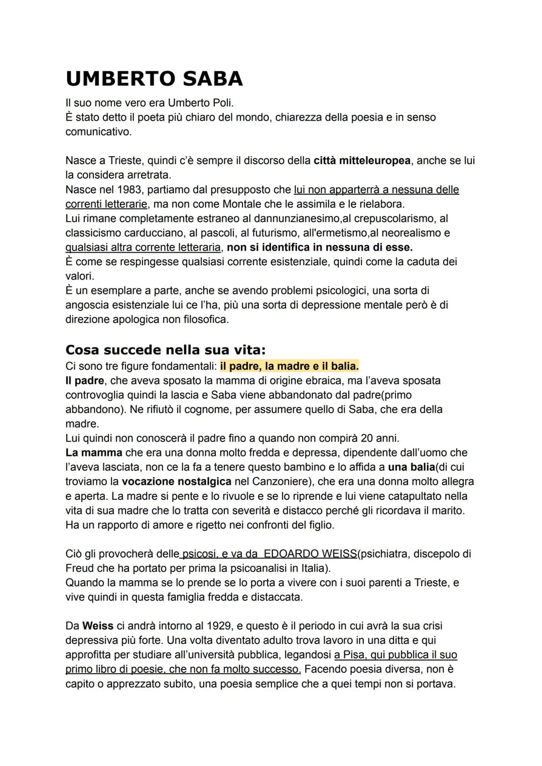 # UMBERTO SABA

Il suo nome vero era Umberto Poli.
È stato detto il poeta più chiaro del mondo, chiarezza della poesia e in senso
comunicati