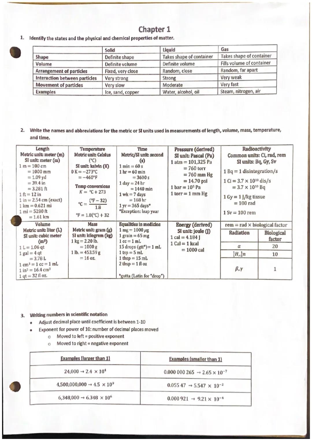 # Chapter 1

1. Identify the states and the physical and chemical properties of matter.

| Shape                       | Solid              