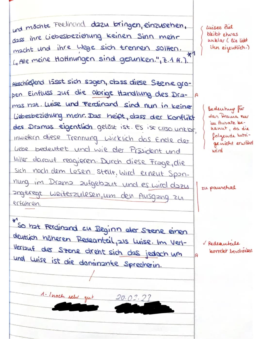 Klassenarbeit Nr. 2 - Deutsch
23.02.23

sele gelingene
Einleitung

inhaltlich
seh gute
Einordnung
✓

Streit
Ort
✓


Ferdinands Liebe v
Szene