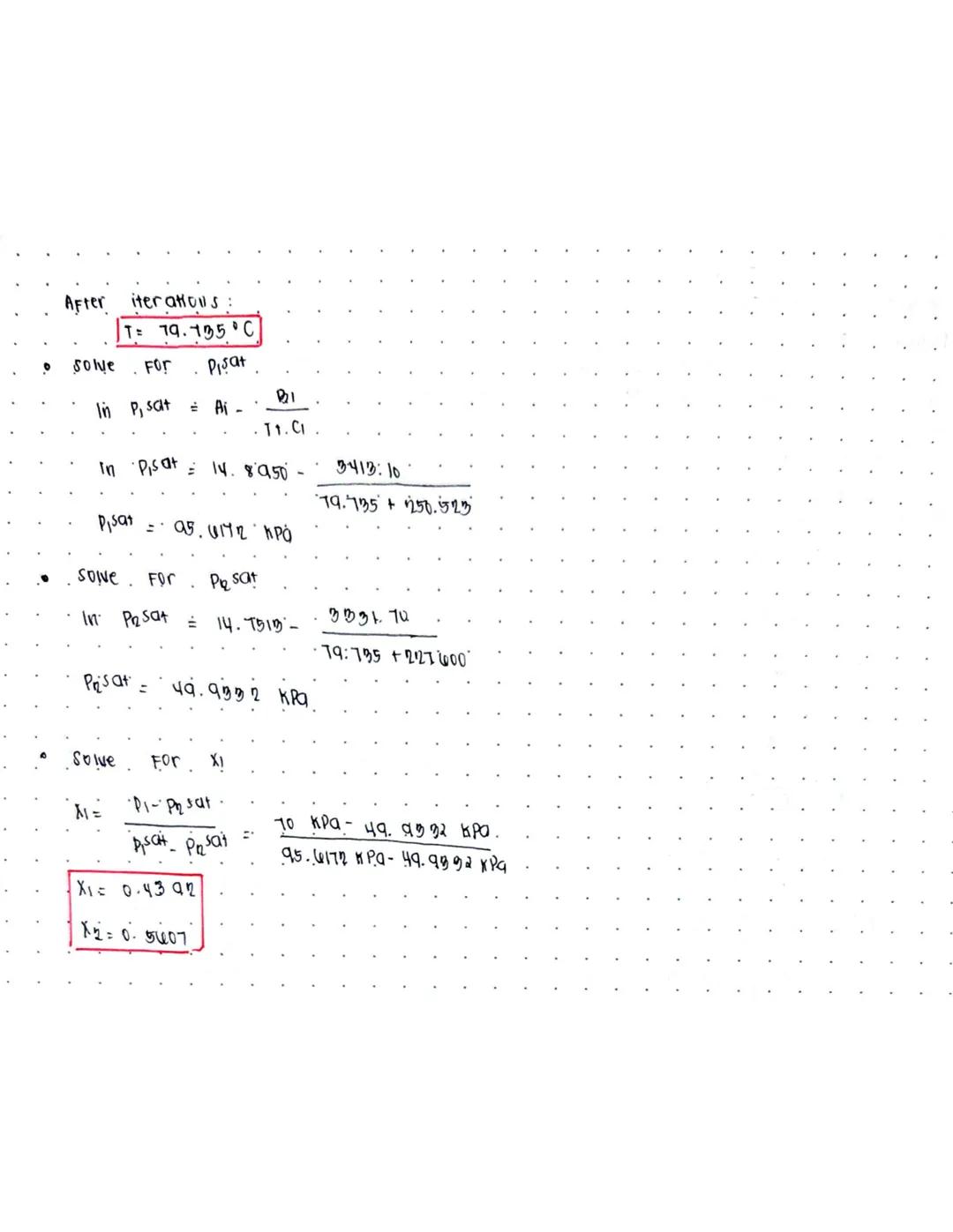 # BUBBLE T CALCULATIONS

EXAMPLE 3.

Consider an ideal mixture of acetollitrile (4)/ nitro methane (2).
at pressure OF 70 kPa and X1=0.6. De