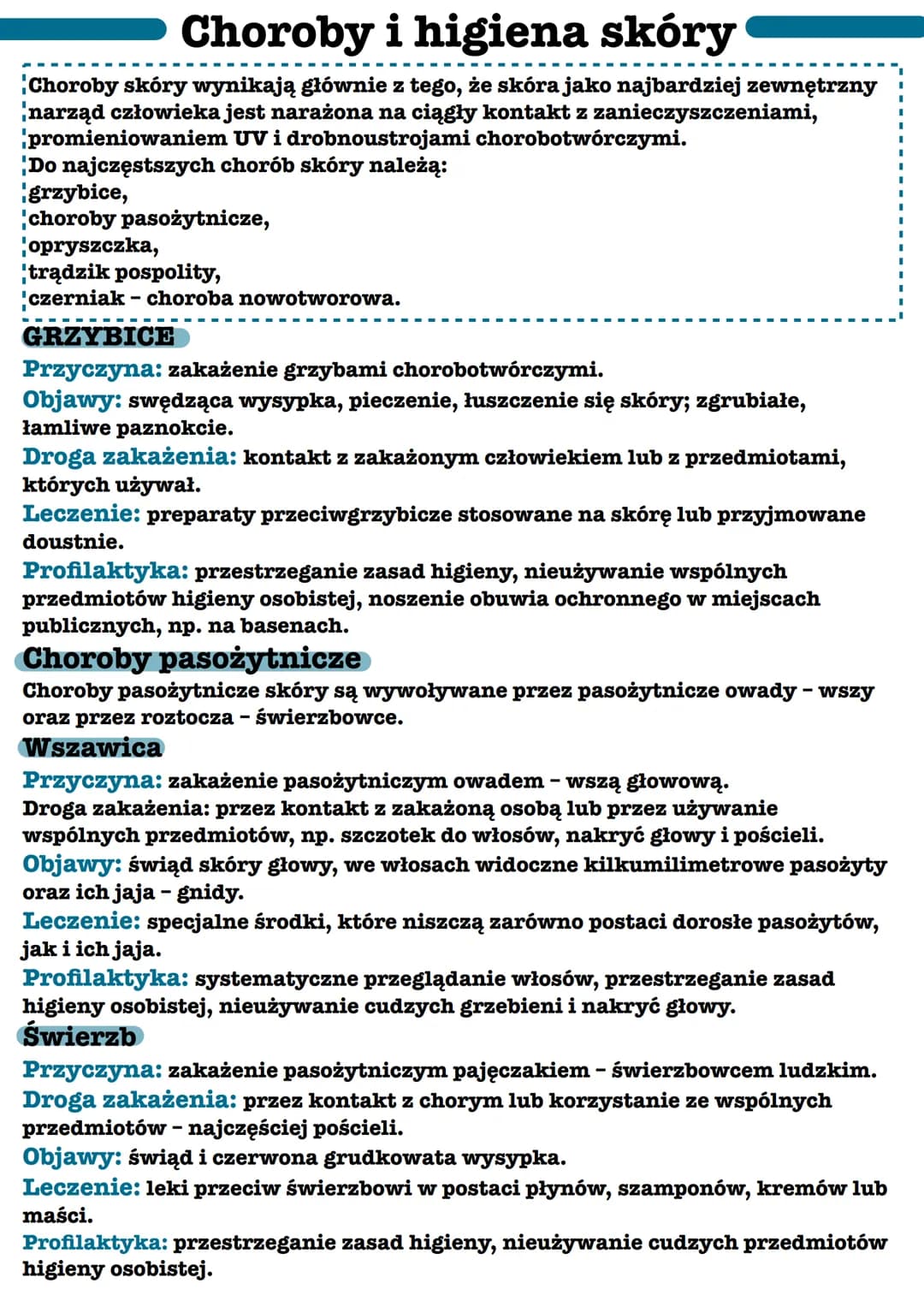 # Choroby i higiena skóry

Choroby skóry wynikają głównie z tego, że skóra jako najbardziej zewnętrzny
narząd człowieka jest narażona na cią