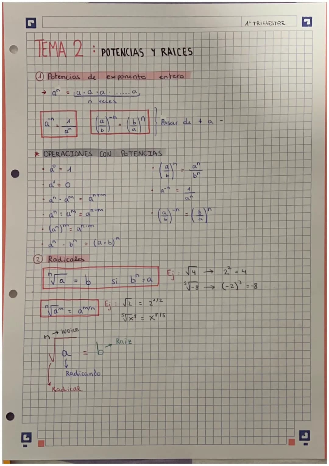 TEMA 2 : POTENCIAS Y RAICES

Potencias de exponente entero

$
\rightarrow a^n = \underbrace{a \cdot a \cdot a \cdot ... \cdot a}_{n \text{ v