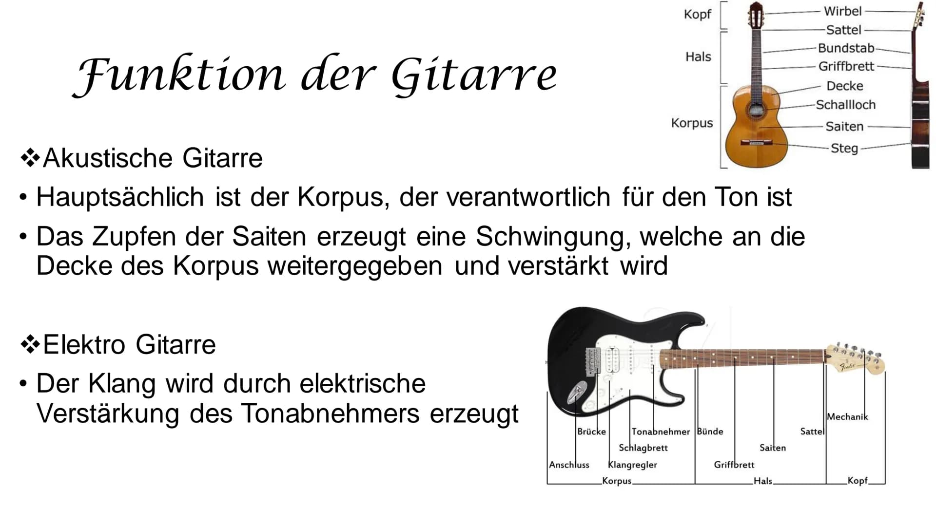 Gitarren # Inhalt

*   Geschichte
*   Arten von Gitarren und deren Unterschiede
*   Funktion
*   Wie Spielt man eine Gitarre?
*   Quiz # All