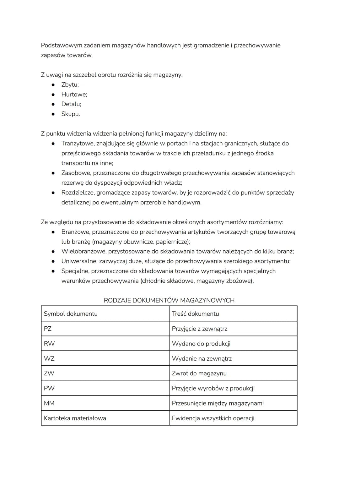 # RODZAJE MAGAZYNÓW

Ze względu na cechy konstrukcyjne magazynów, dostosowanych do przechowywania
różnego rodzaju materiałów, rozróżnia się 