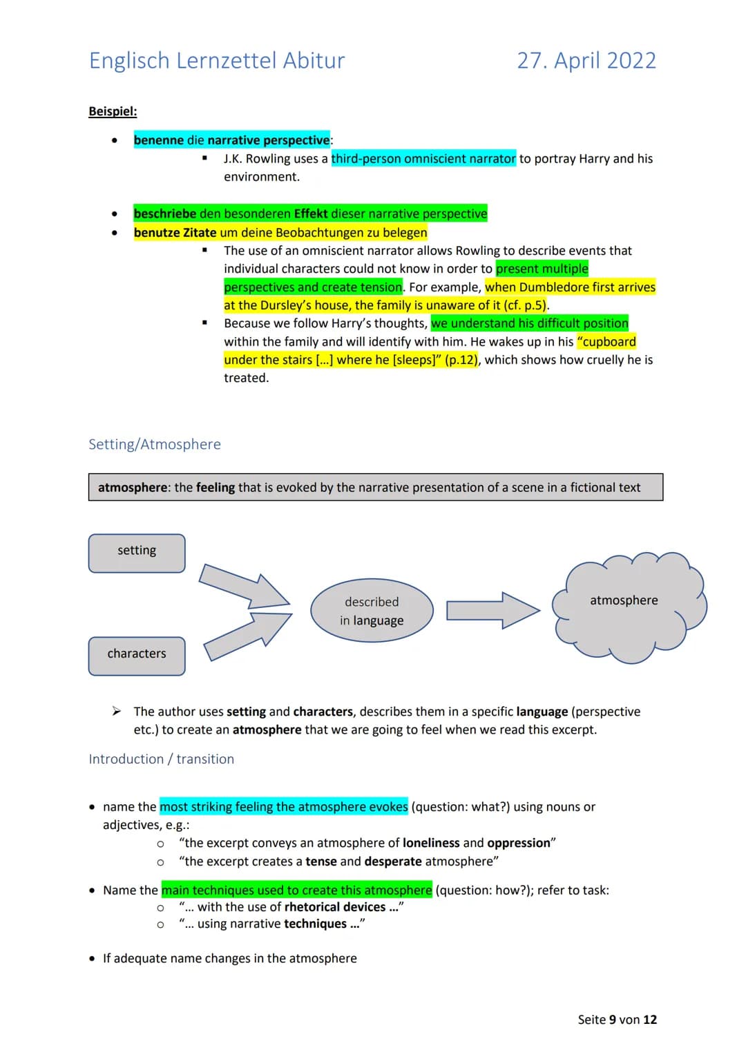 Englisch Lernzettel Abitur
27. April 2022

Inhalt
Allgemeines zum Abitur 2022 in Englisch (LK)
2
1. Aufgabenstellungen + „Operatoren"
3
1.2.