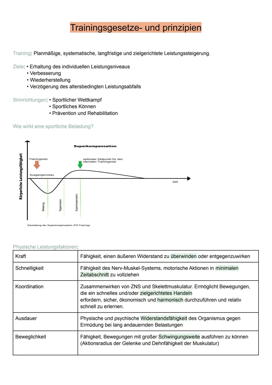 # Trainingsgesetze- und prinzipien

Training: Planmäßige, systematische, langfristige und zielgerichtete Leistungssteigerung.

Ziele: Erhalt
