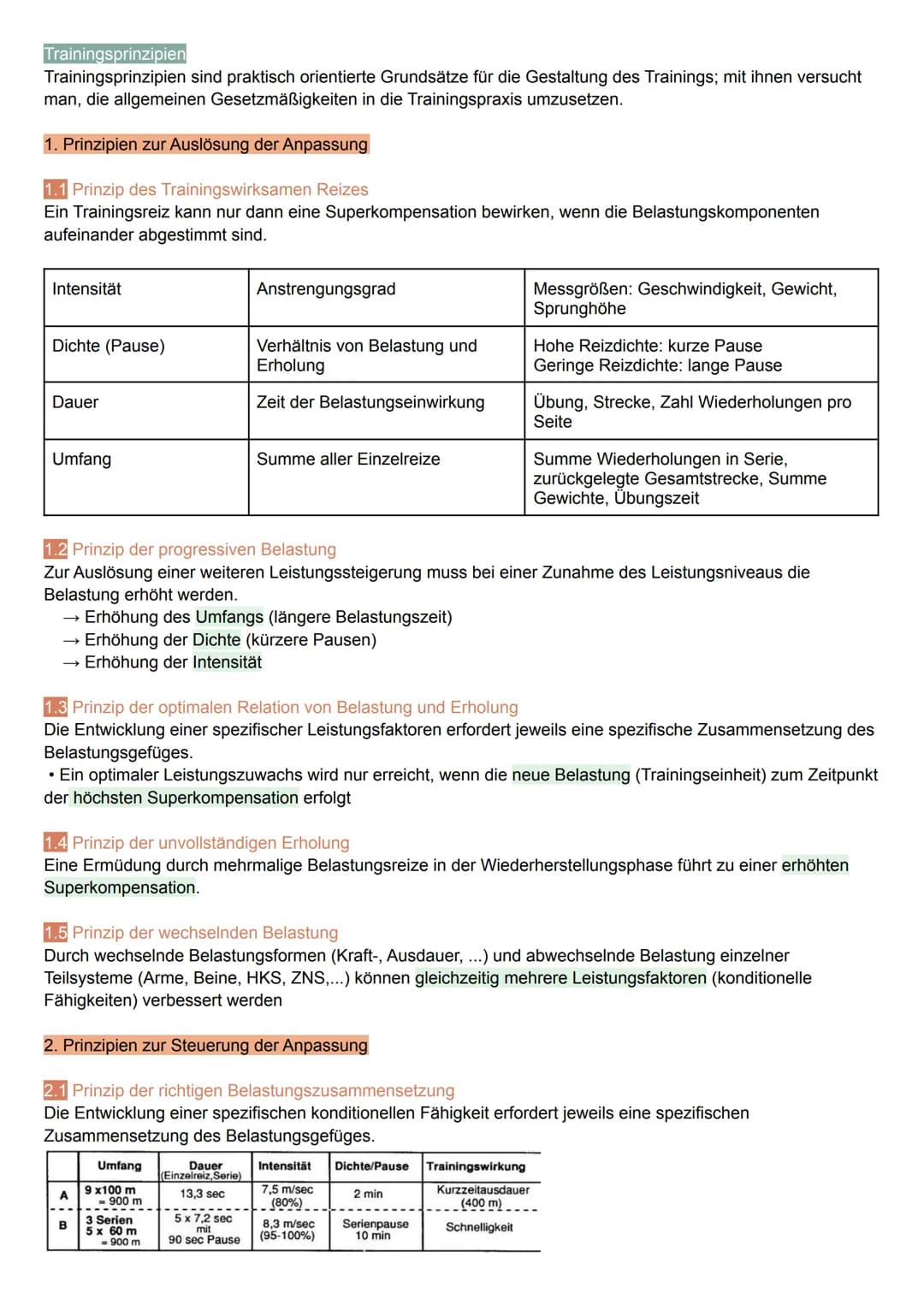 # Trainingsgesetze- und prinzipien

Training: Planmäßige, systematische, langfristige und zielgerichtete Leistungssteigerung.

Ziele: Erhalt