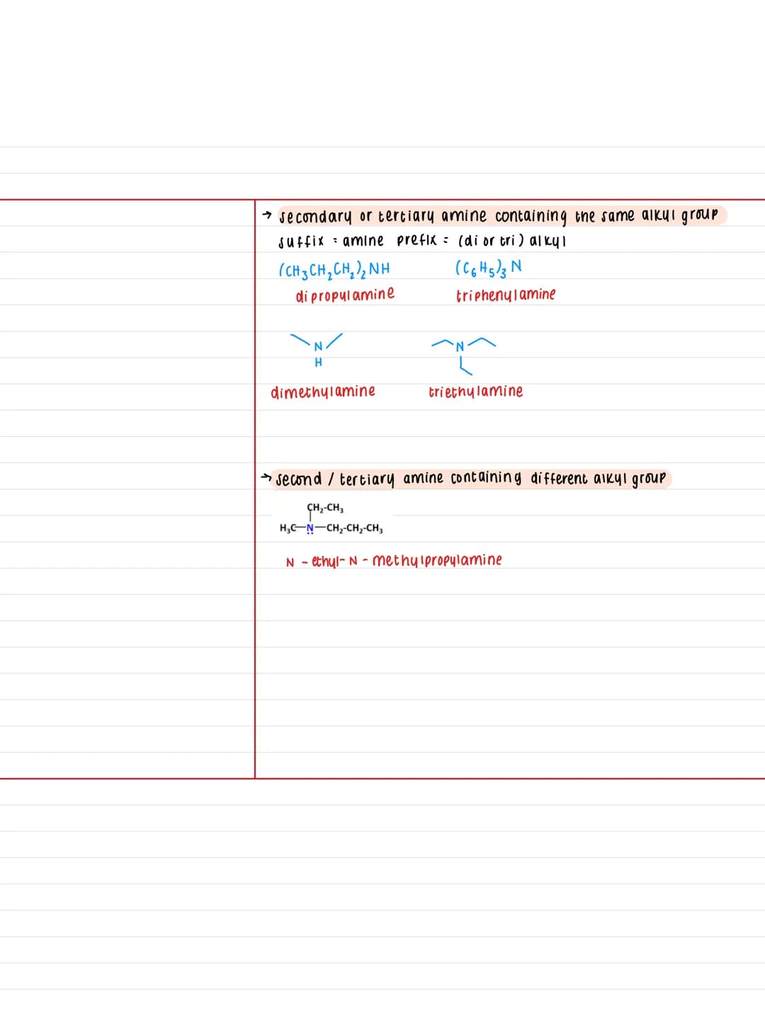 # 27.1-Amines (part 1)
Naming + drawing

Key Facts:
- → in aliphatic amines,
nitrogen is attached to al
least one carbon chain
(straight or 