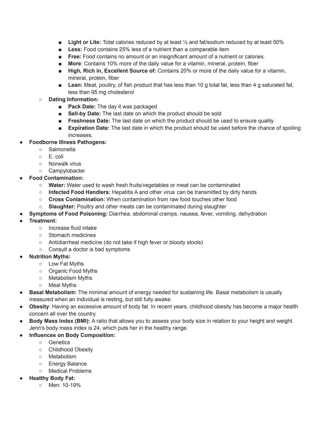 - Nutrition: The process in which the body uses food for the maintenance of life, growth, normal functioning of
organs and tissue, productio