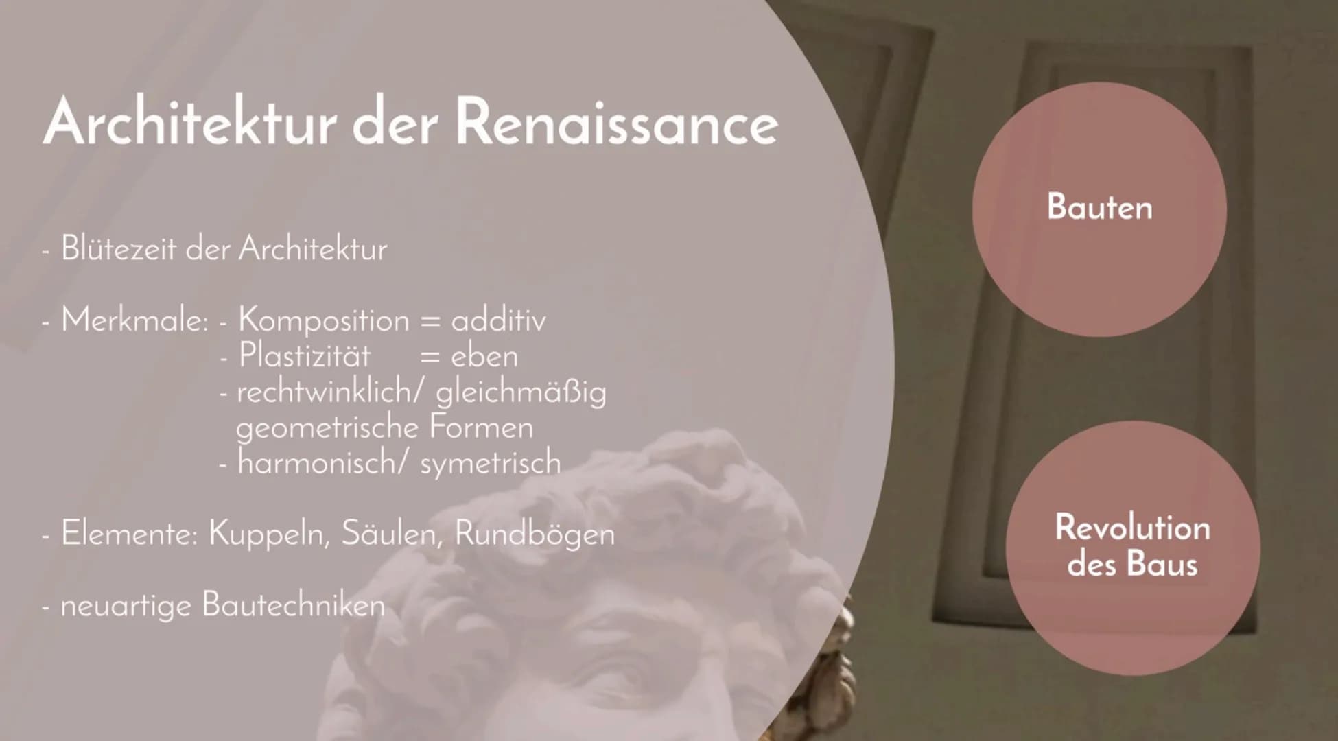 # Die Renaissance

Pia Rothenburg

Begriff:
Renaissance

Architektur

von Antike zur
Renaissance

Malerei

Menschenbild

Inhalt

Zusammenfas