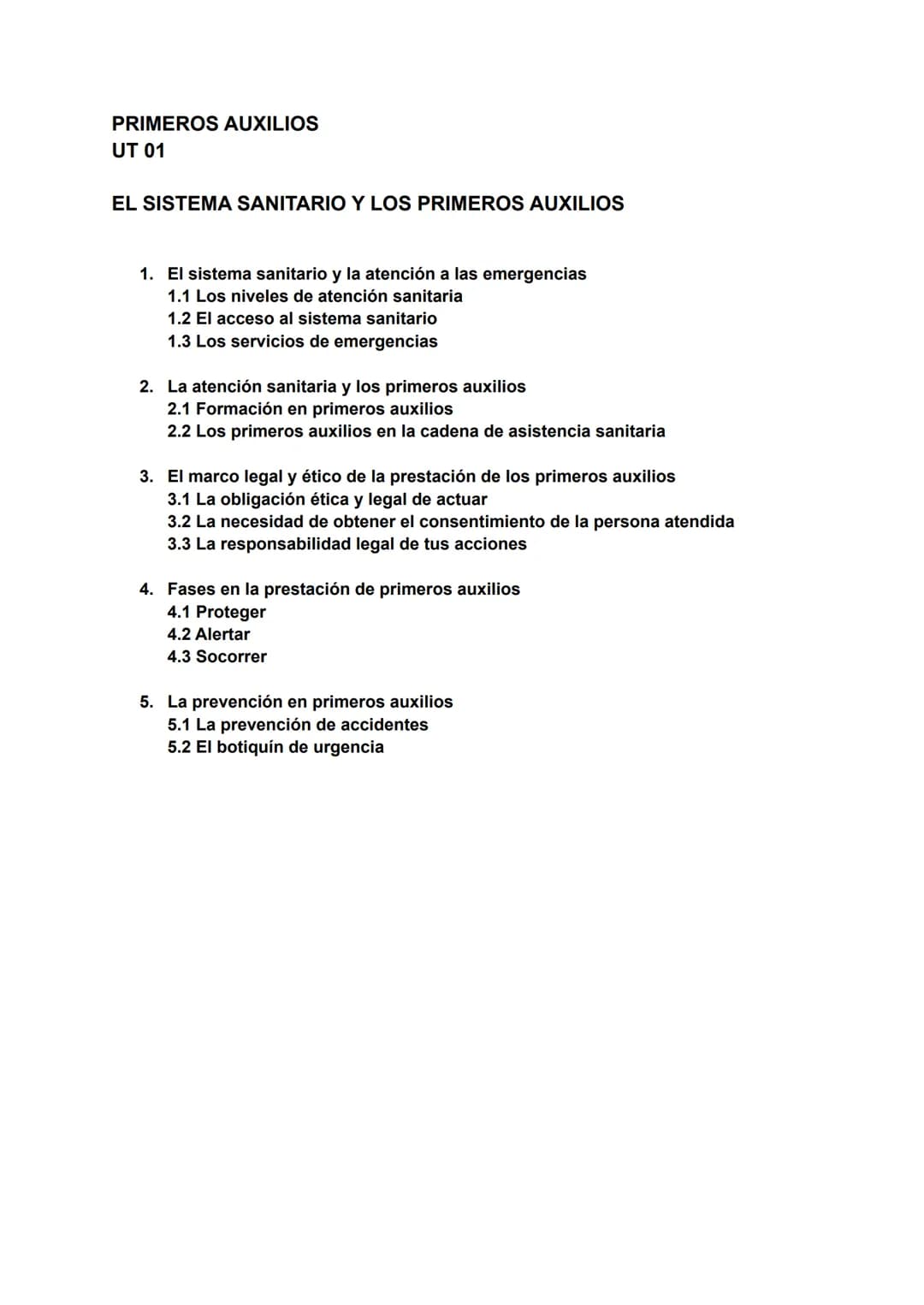 # PRIMEROS AUXILIOS
UT 01

EL SISTEMA SANITARIO Y LOS PRIMEROS AUXILIOS

1.  El sistema sanitario y la atención a las emergencias
    1.1 Lo
