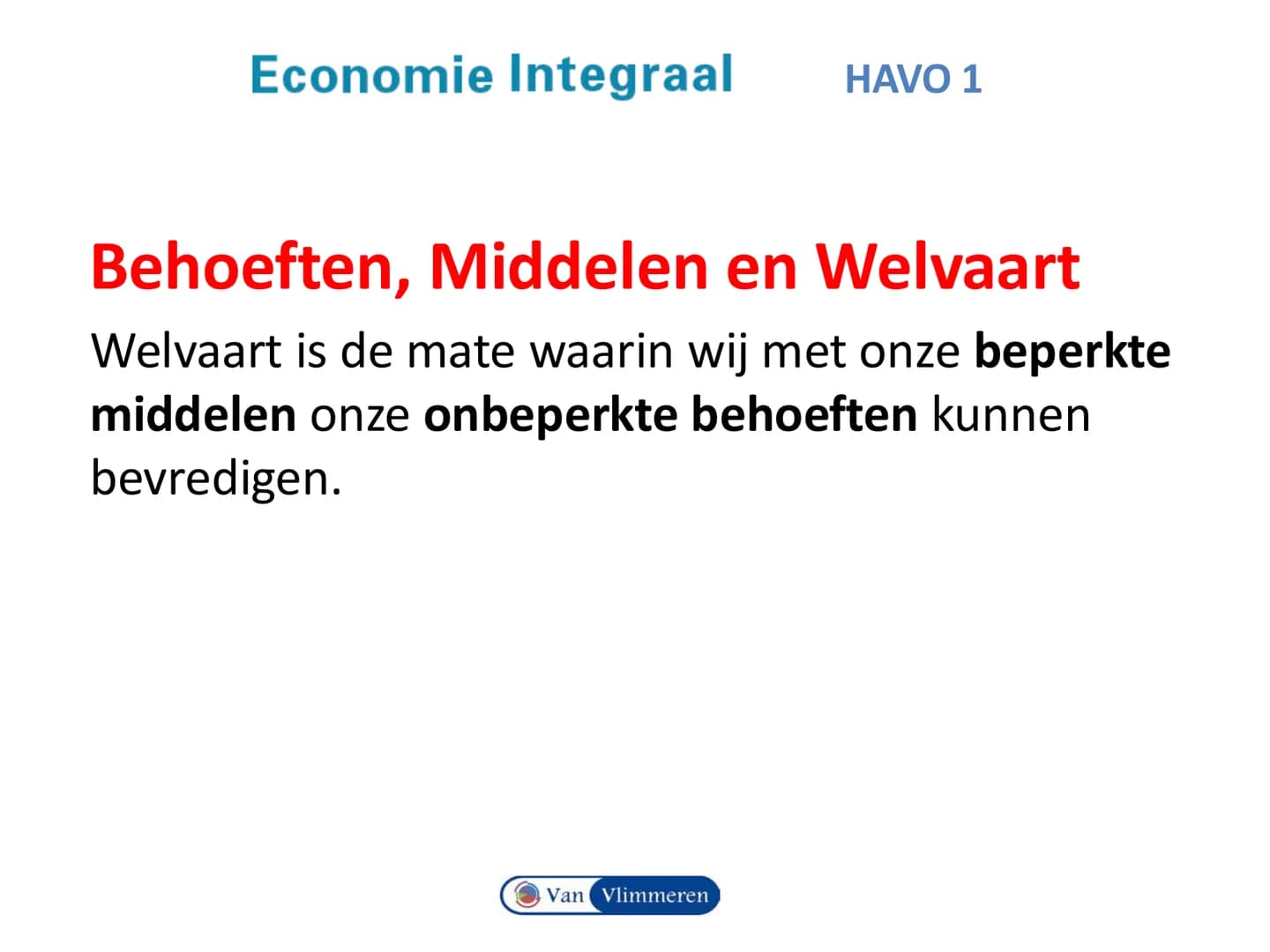 # Economie Integraal HAVO 1

# Hoofdstuk 1 Schaarste en welvaart

Van Vlimmeren Begrippen en vaardigheden

• Inkomen en Koopkracht
• Indexci