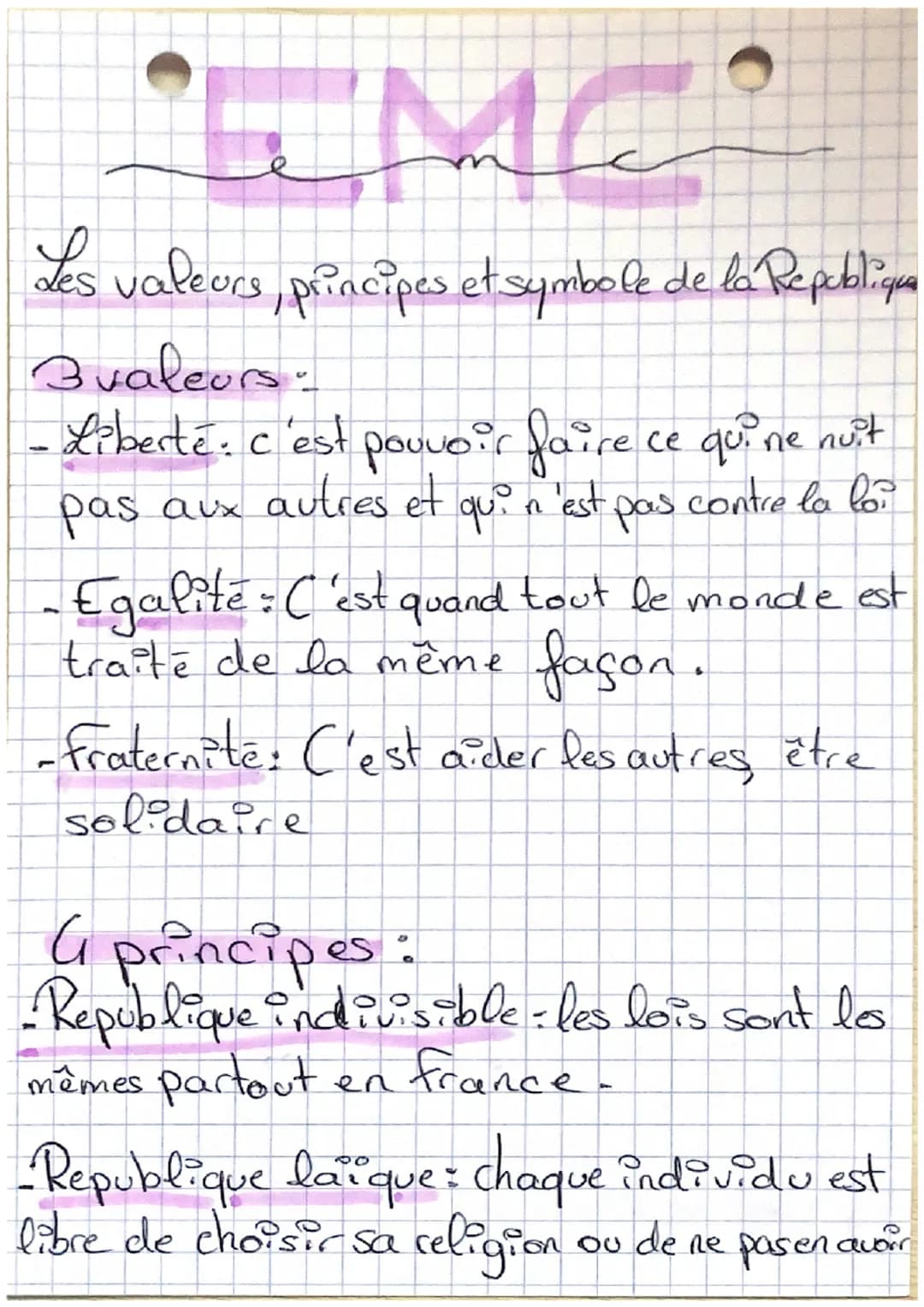MO

Les valeurs, principes et symbole de la Republiqua

Bvaleurs
- Liberté: c'est pouvoir faire ce qui ne nuit
pas aux autres et qui n'est p
