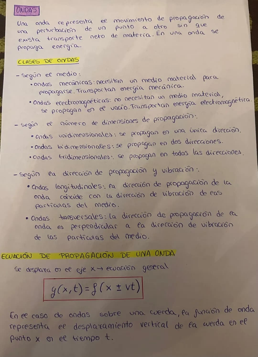 # ONDAS

υπα

Una onda re presenta ee movimiento de propagación de un
perturbación de un punto a otro sin que
exista transporte neto de mate