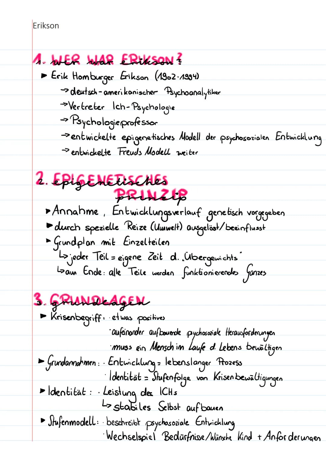 Erikson

4. WER WAR ERIKSON?
► Erik Homburger Erikson (1902-1994)
→deutsch-amerikanischer Psychoanalytiker
►Vertreter Ich-Psychologie
→Psych