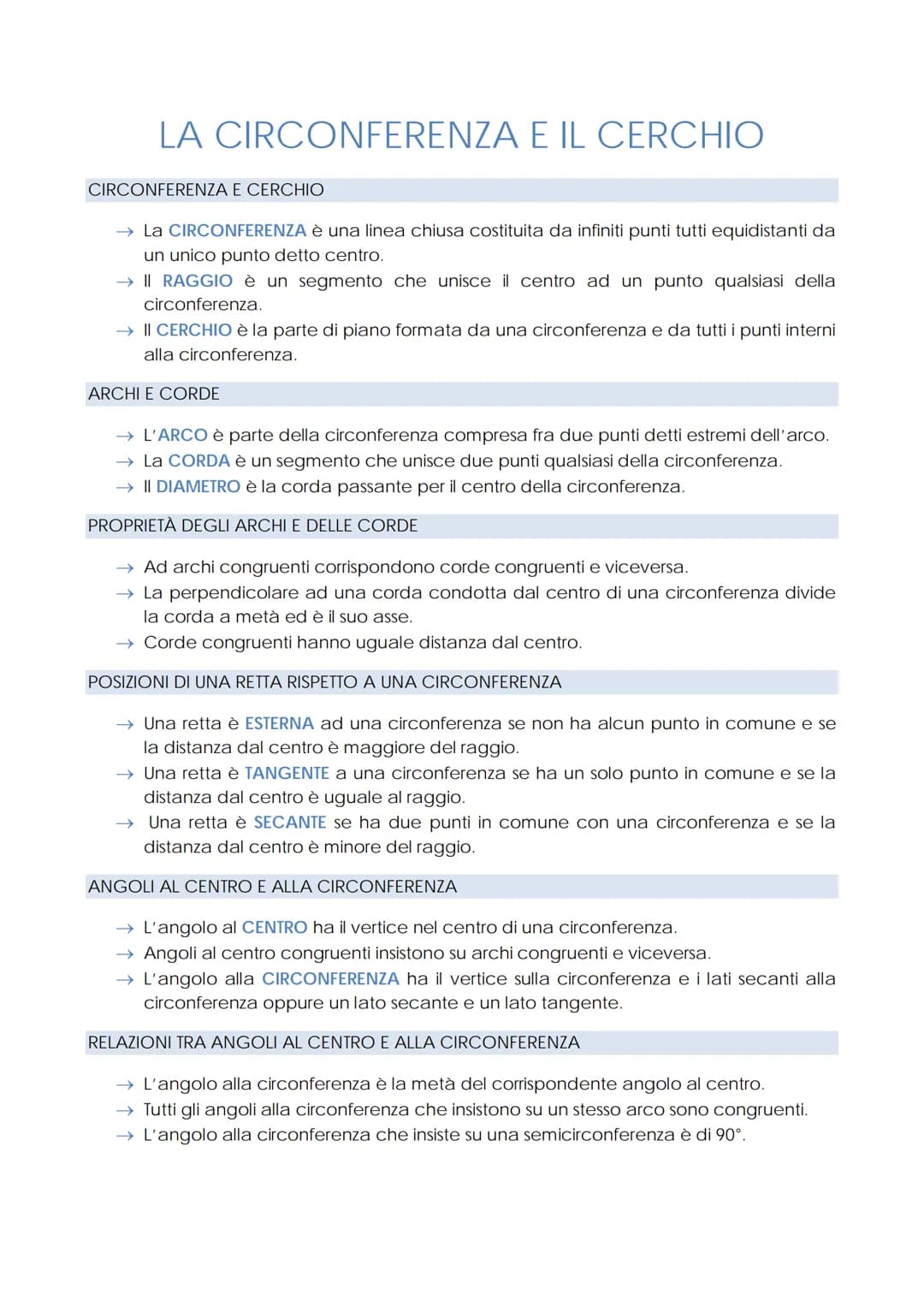 # LA CIRCONFERENZA E IL CERCHIO

CIRCONFERENZA E CERCHIO

→ La CIRCONFERENZA è una linea chiusa costituita da infiniti punti tutti equidista