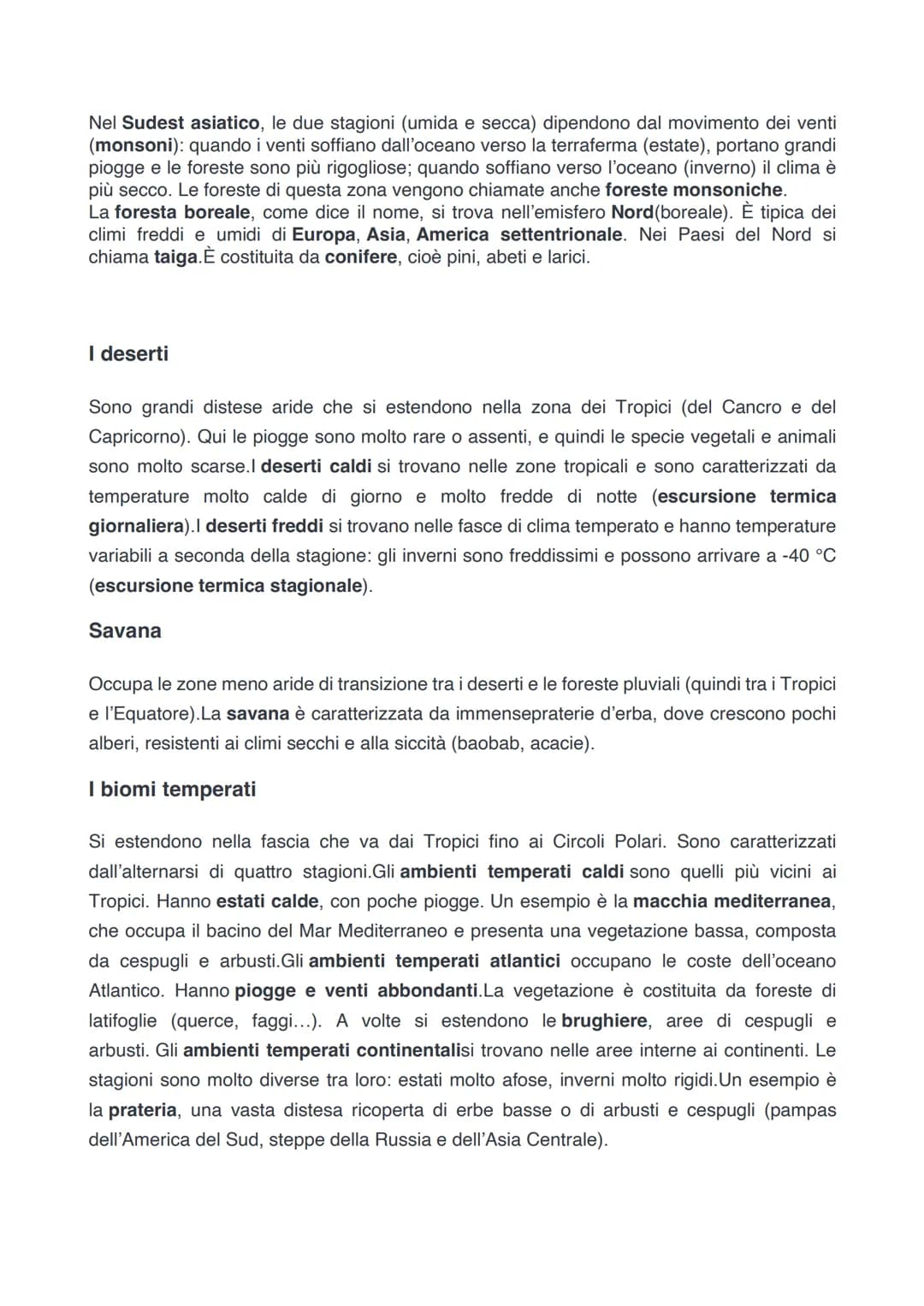 # Le fasce climatiche e i biomi

Sulla Terra ci sono diverse fasce climatiche (gruppi di climi). Ogni clima ha valori specifici
di temperatu