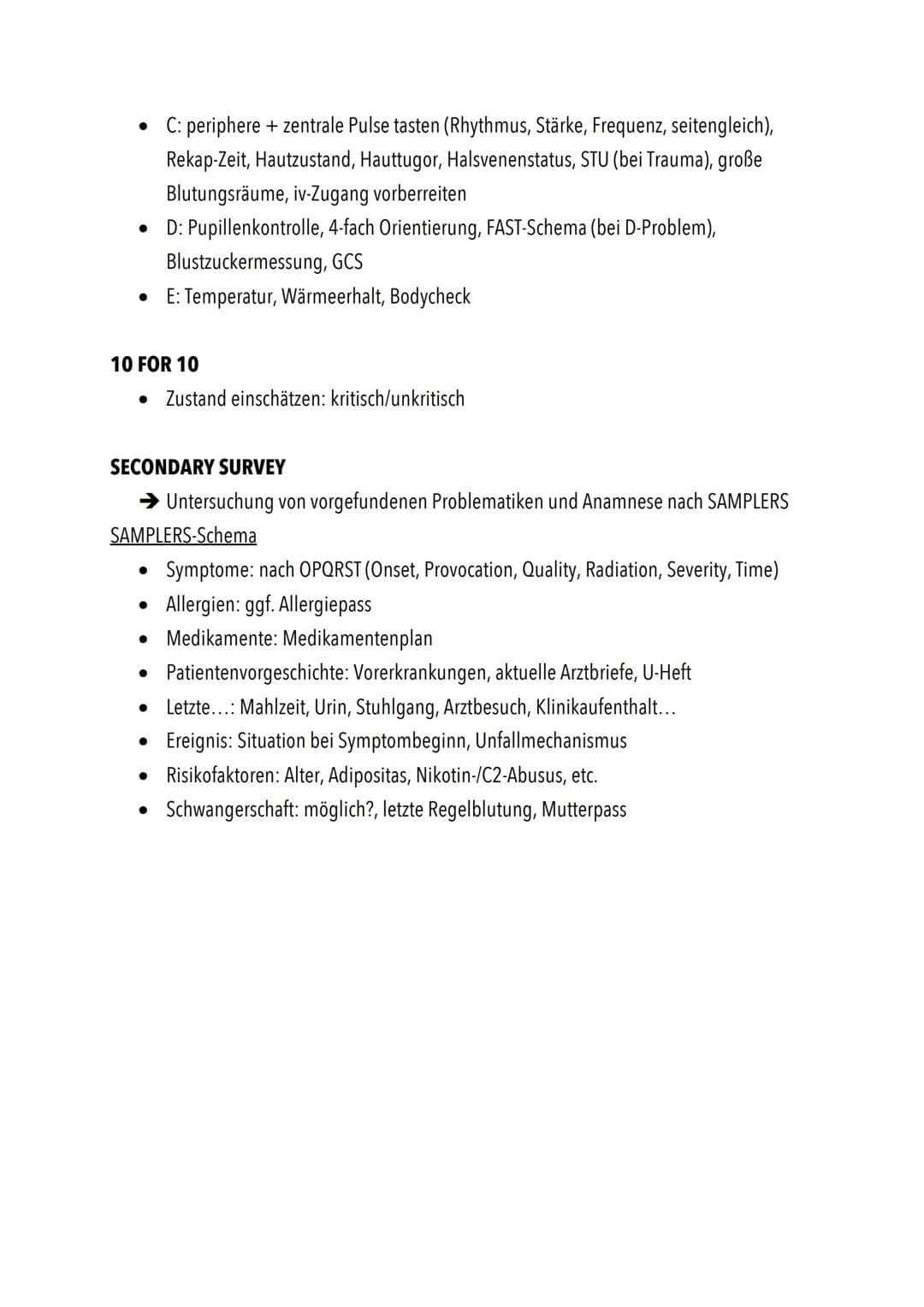 STRUKTURIERTER NOTFALLEINSATZ

4S-REGEL
* Scene
* Safety
* Situation
* Support

WASB-BEWUSSTEINSKONTROLLE
* Wach
* Ansprechbar
* Schmerzreiz