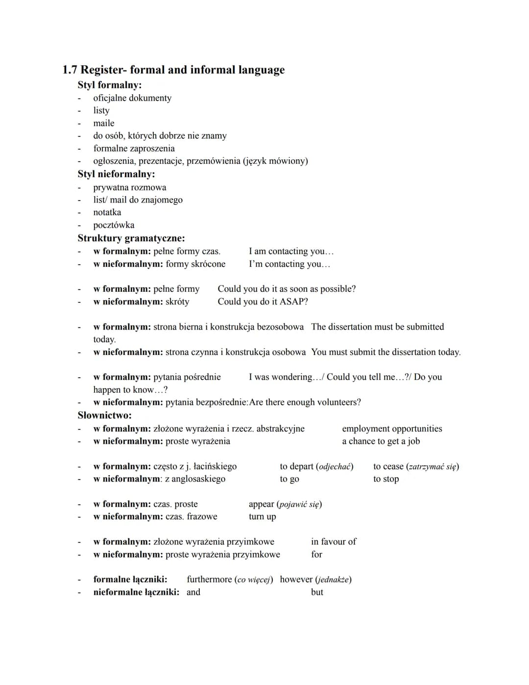 # 1.2 Grammar- Present and Past habits
- Present Simple/ Past Simple- opis czynności / stanów powtarzających się obecnie/ w
przeszłości.
Whe