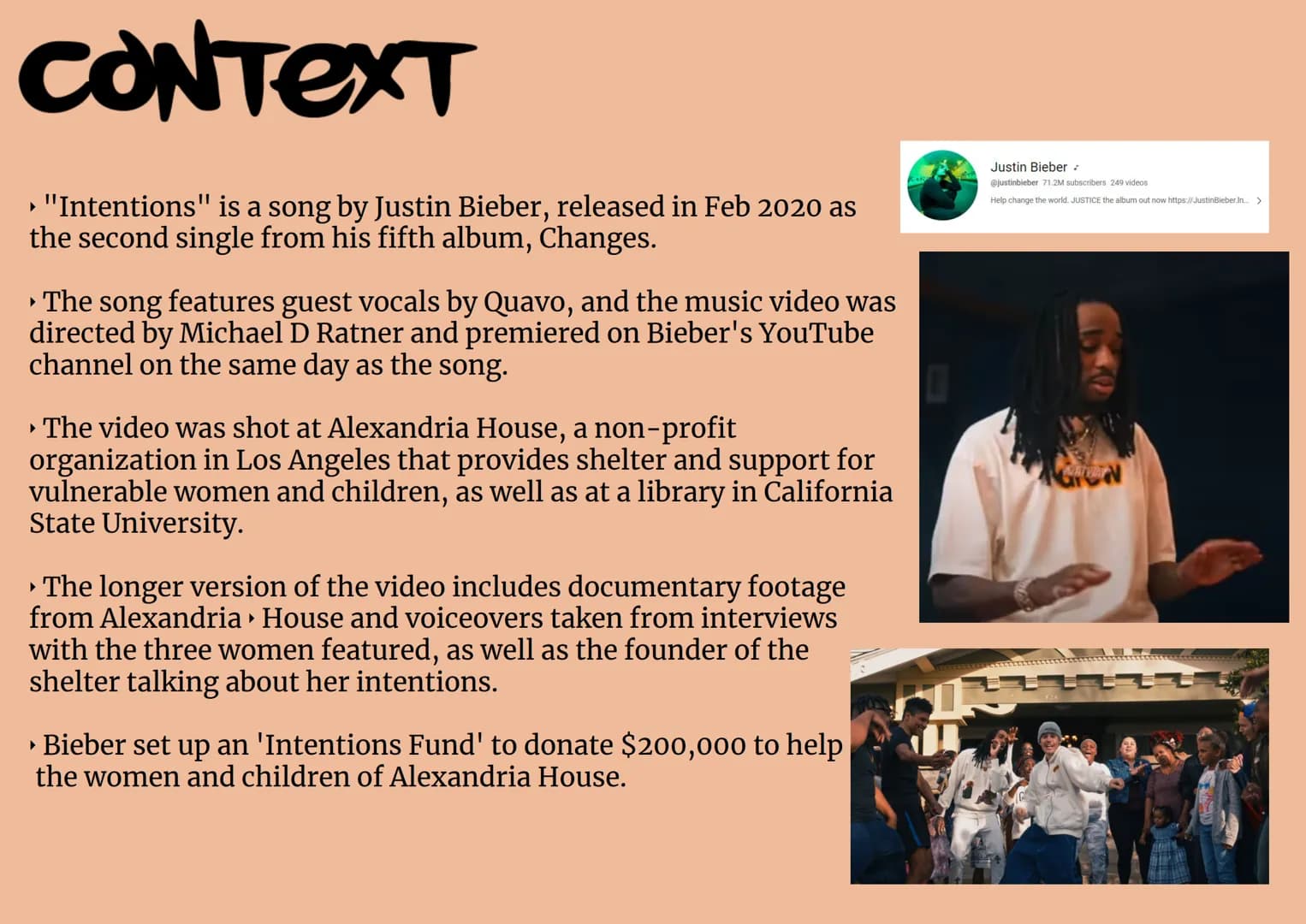 # GCSE MEDIA STUDIES

# INTENTIONS # CONTEXT

► "Intentions" is a song by Justin Bieber, released in Feb 2020 as
the second single from his 