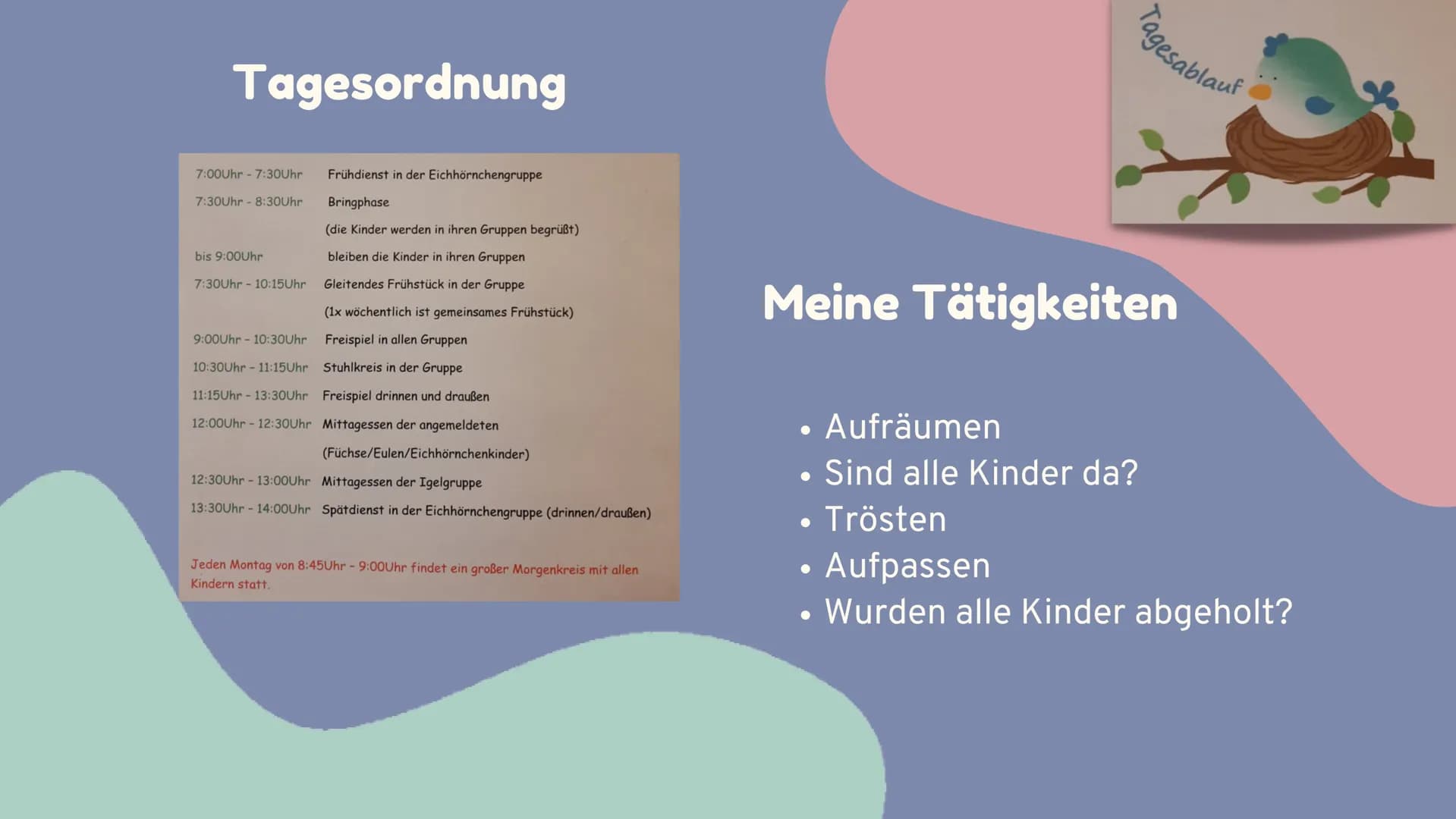 Unsere Vorstellung vom Beruf

Erzieher

Präsentiert von Henna und Marvin Gliederung

01 Meine Tätigkeiten/ Tagesordnung

02 Wochenrückblick
