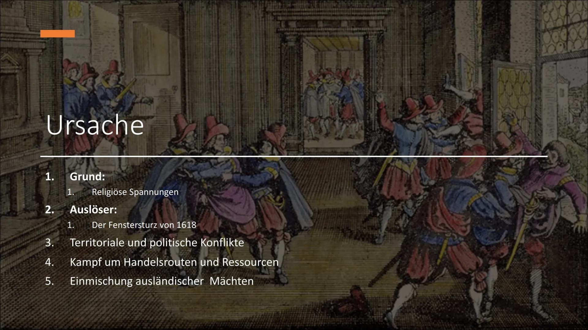 30 jähriger Krieg
1618-1648

Ging es um Macht oder um Glauben? Gliederung

• Ursache
• Teilnehmer/Ziele
• Verlauf
• Ort
• Folgen
➤ Antwort a