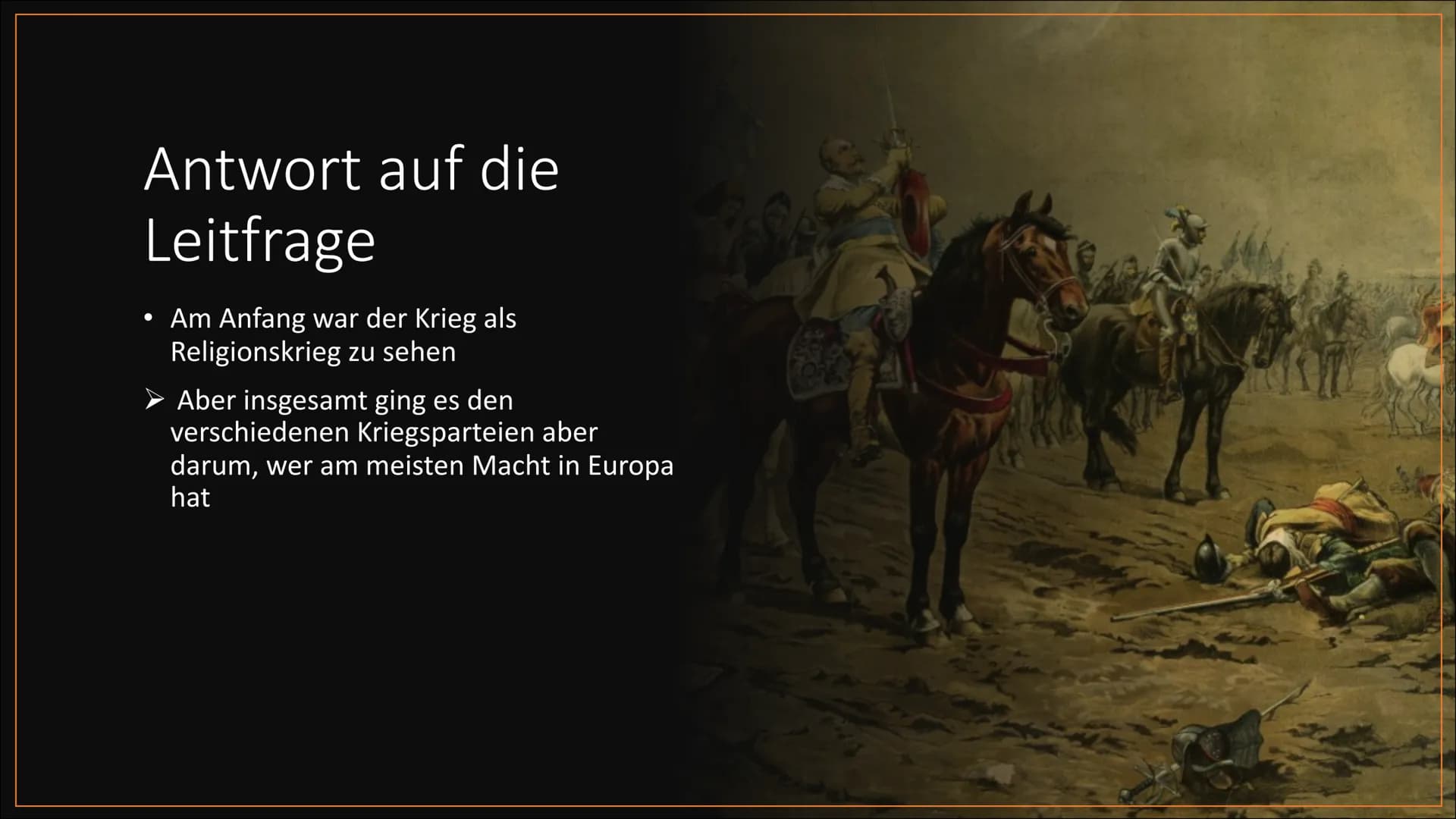 30 jähriger Krieg
1618-1648

Ging es um Macht oder um Glauben? Gliederung

• Ursache
• Teilnehmer/Ziele
• Verlauf
• Ort
• Folgen
➤ Antwort a