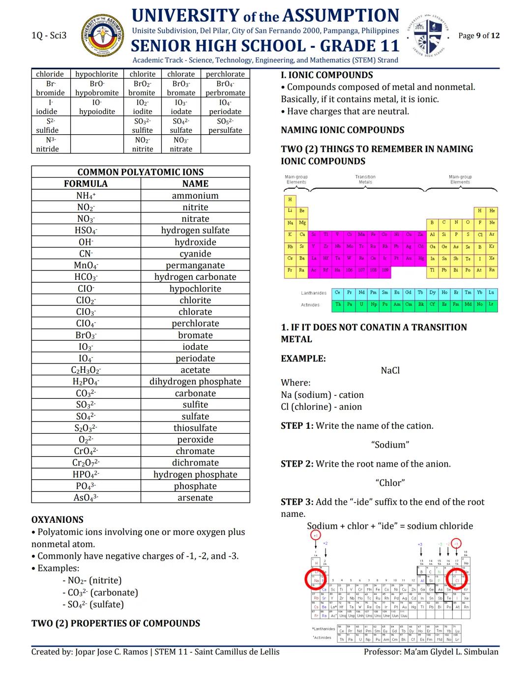 # 1Q - Sci3

# UNIVERSITY of the ASSUMPTION
Unisite Subdivision, Del Pilar, City of San Fernando 2000, Pampanga, Philippines

# SENIOR HIGH 