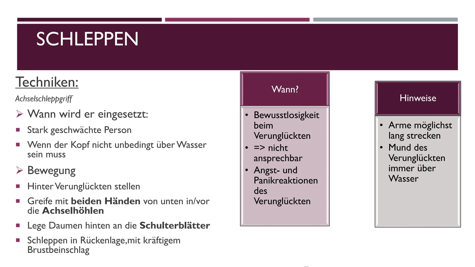 TRANSPORTIEREN UND SCHLEPPEN ALLGEMEINES

> Was ist bei den Ausführungen aller Schleppgriffe immer gleich:

*   Bei allen müssen Mund und Na