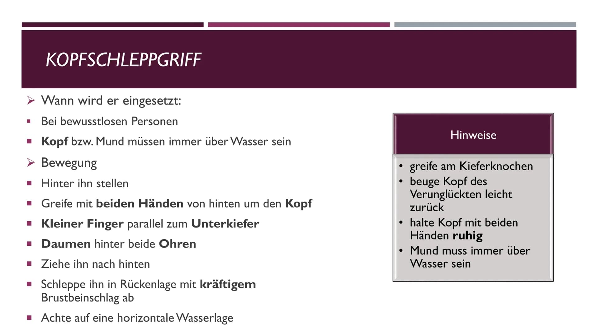 TRANSPORTIEREN UND SCHLEPPEN ALLGEMEINES

> Was ist bei den Ausführungen aller Schleppgriffe immer gleich:

*   Bei allen müssen Mund und Na