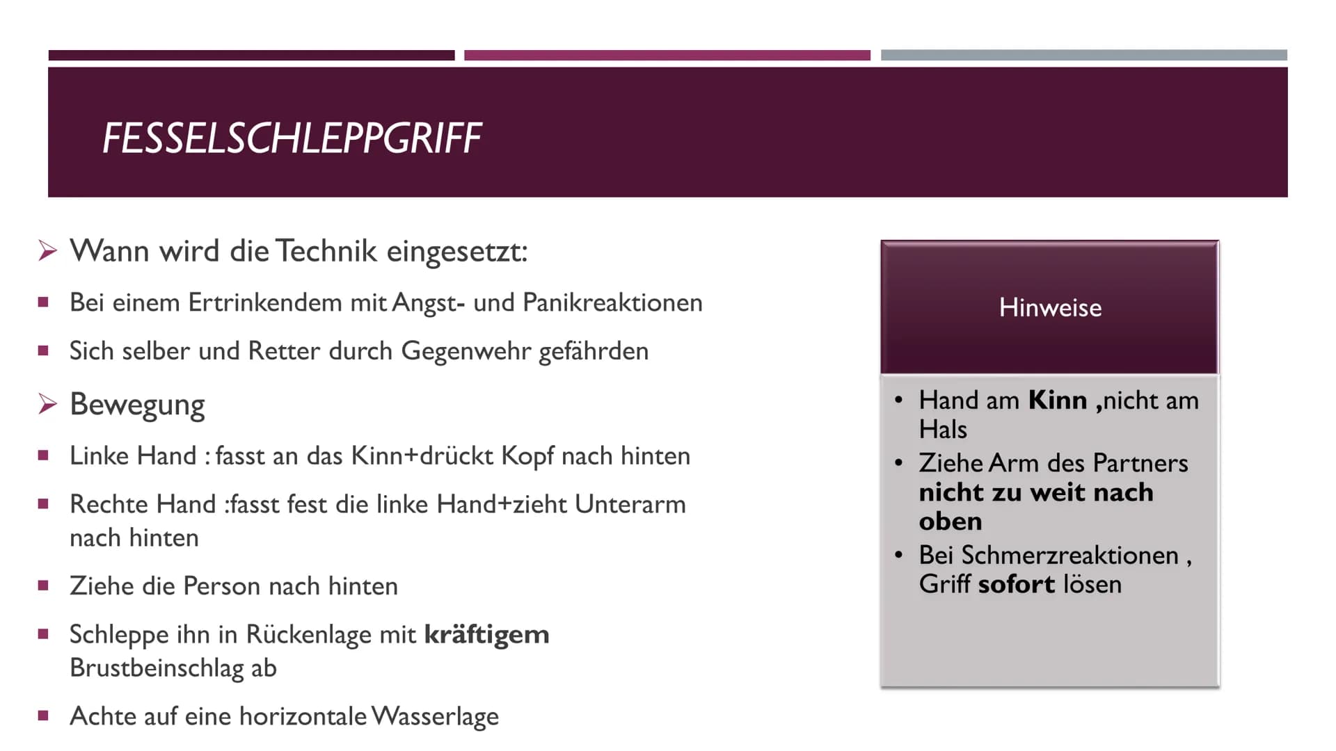 TRANSPORTIEREN UND SCHLEPPEN ALLGEMEINES

> Was ist bei den Ausführungen aller Schleppgriffe immer gleich:

*   Bei allen müssen Mund und Na