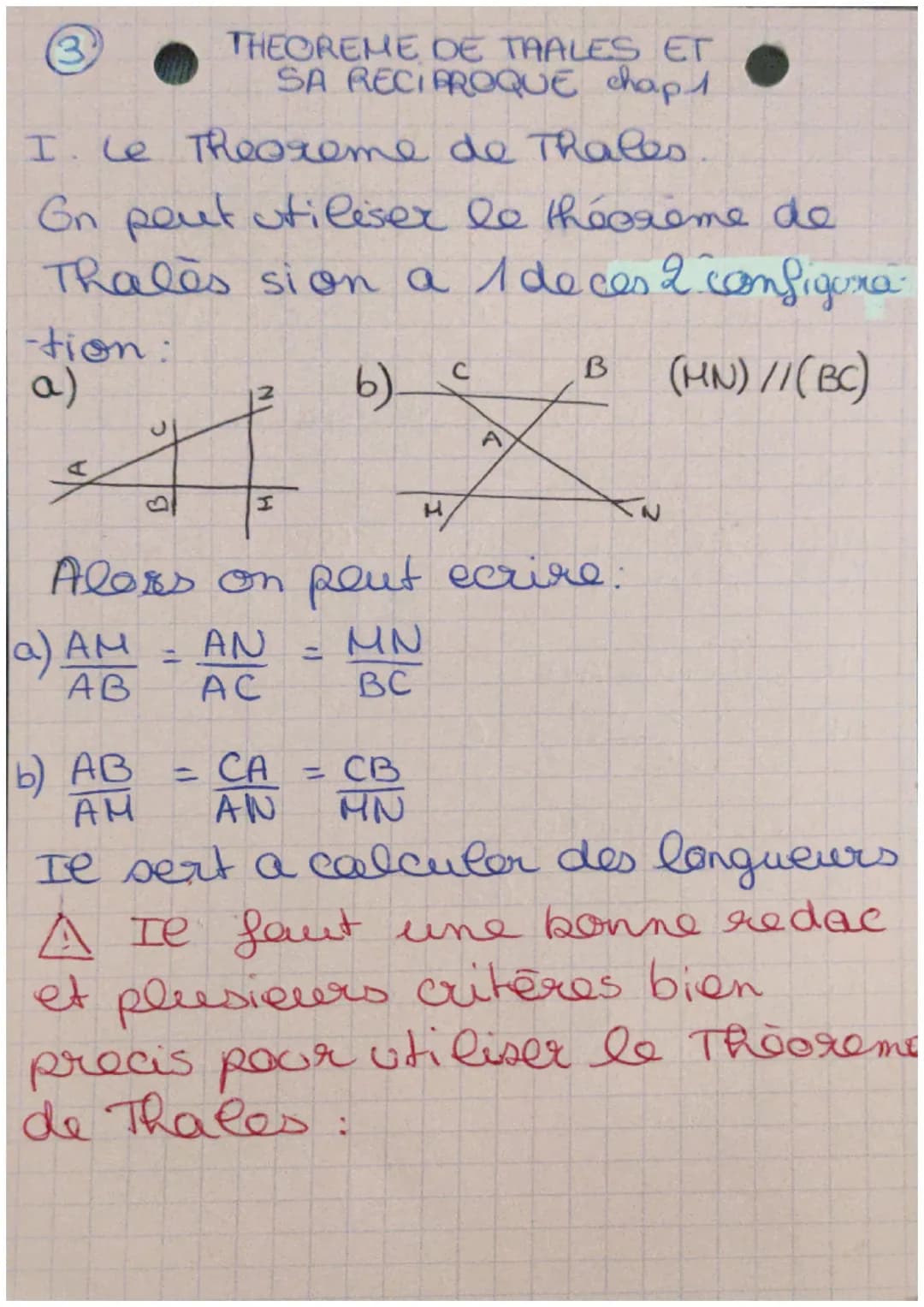 (3)
THEOREME DE TAALES ET
SA RECIBROQUE chap 1
I. Le Theoreme de Thales
On peut utiliser le théorème de
Thales sion a 1 de ces 2 configura
-
