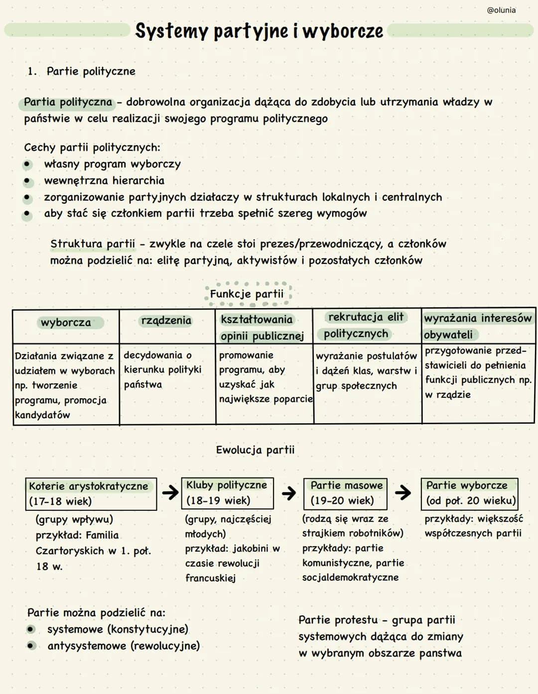 @olunia
# Systemy partyjne i wyborcze

1. Partie polityczne

Partia polityczna - dobrowolna organizacja dążąca do zdobycia lub utrzymania wł