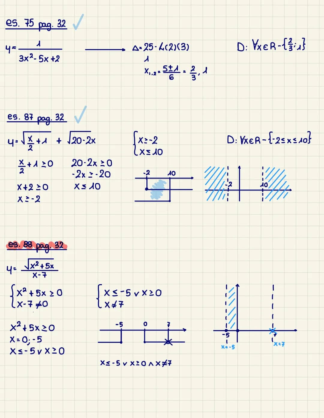 INTERVALLI E INTORNI
es. 72 pag. 32
$4* \frac{x^2+1}{2x+5}$
$2x+5\neq0$
$\forall x \in R -\{-\frac{5}{2}\}$
$2x\neq-5$
$X\neq-\frac{5}{2}$
e
